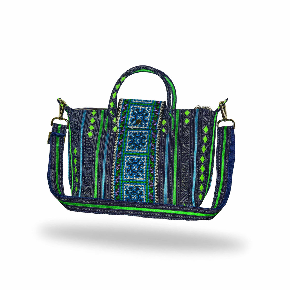 Handcrafted Hand-Embroidered Hill Tribe Fabric Hand Shoulder and Crossbody Shopper Bag from Chiang Mai Thailand - Lalanna Design