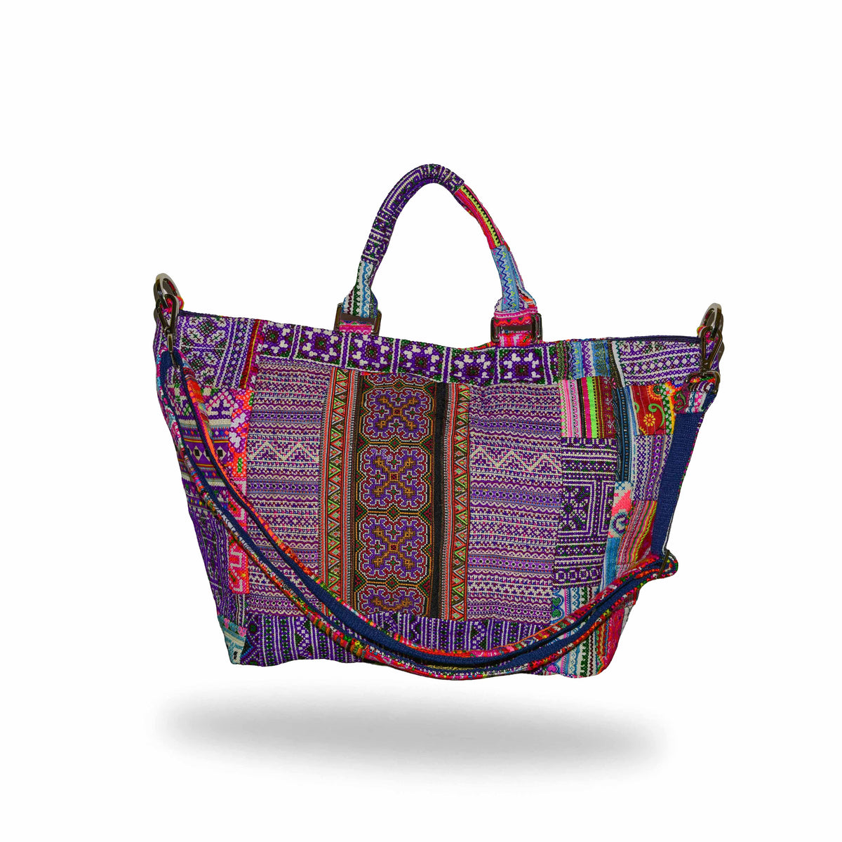 Handcrafted Hand-Embroidered Hill Tribe Fabric Shopper Bag from Chiang Mai Thailand - Lalanna Design