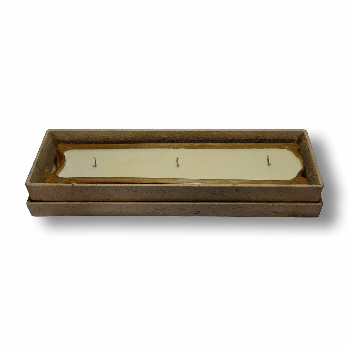 Handcrafted Handcrafted 3-Wick Lemon Grass Rice Wax Natural Color Bamboo Boat Candle from Chiang Mai Thailand - Lalanna Design
