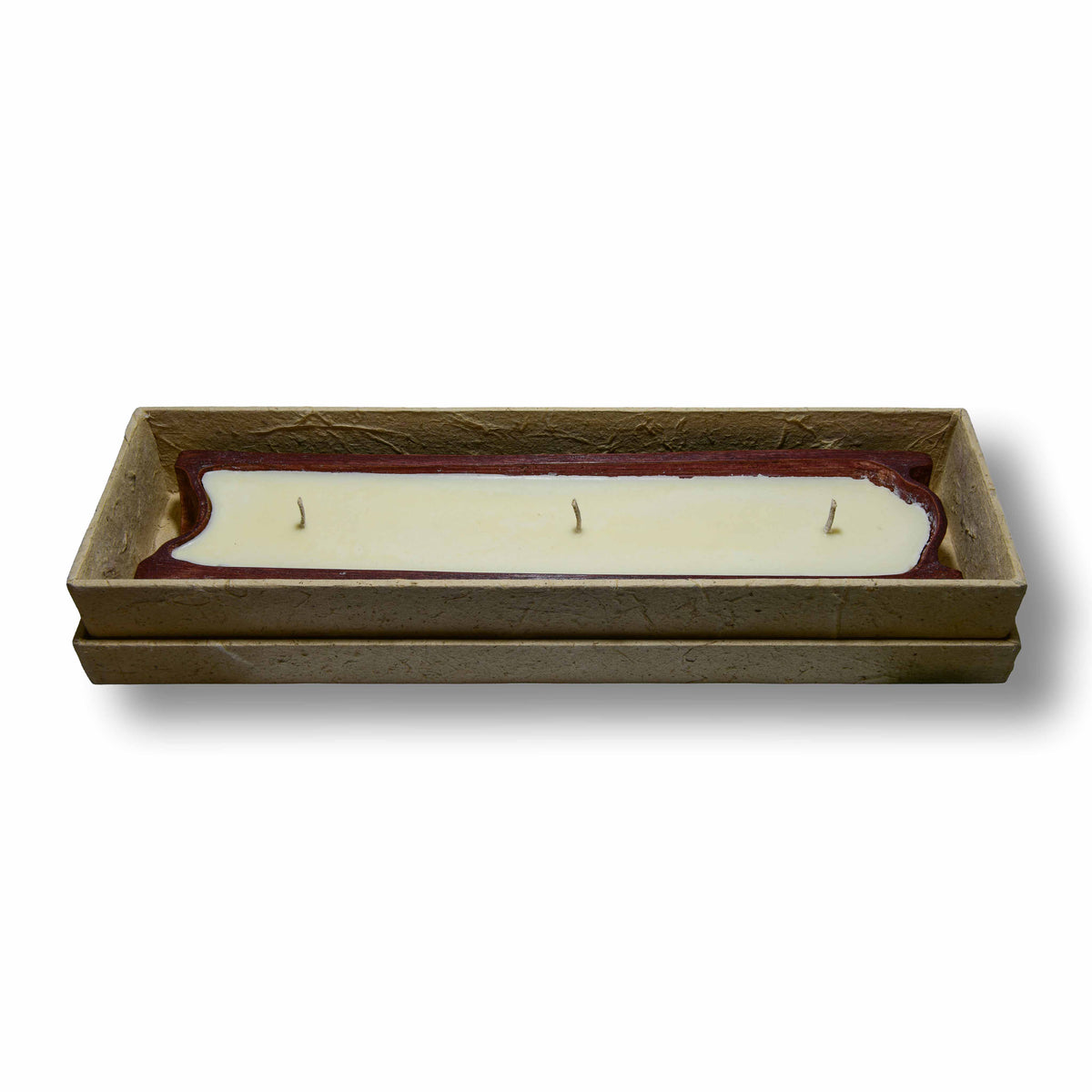 Handcrafted Handcrafted 3-Wick Sandalwood Rice Wax Red Bamboo Boat Candle from Chiang Mai Thailand - Lalanna Design