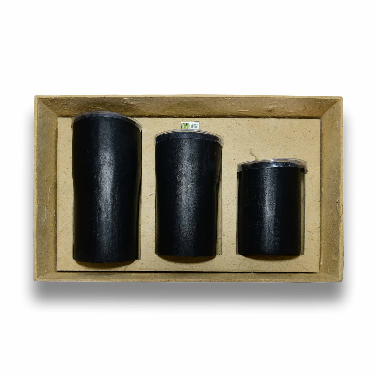 Handcrafted Handcrafted Black Bamboo Candles Set of 3 - Natural Lemongrass Rice Wax from Chiang Mai Thailand - Lalanna Design