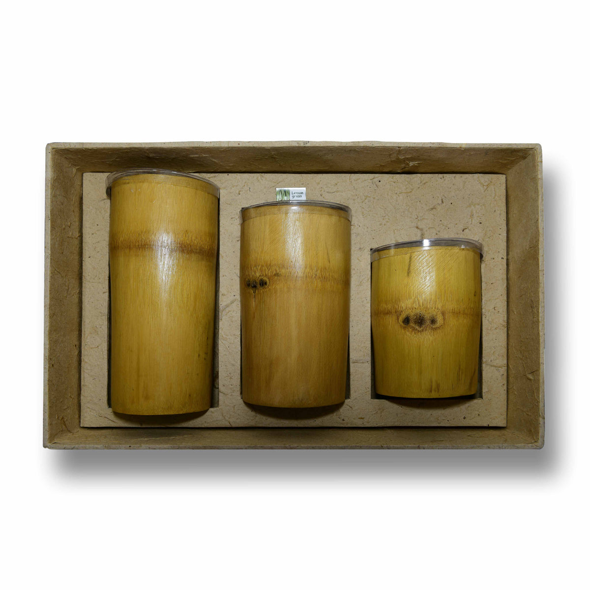 Handcrafted Handcrafted Natural Color Bamboo Candles Set of 3 - Natural Lemongrass Rice Wax from Chiang Mai Thailand - Lalanna Design