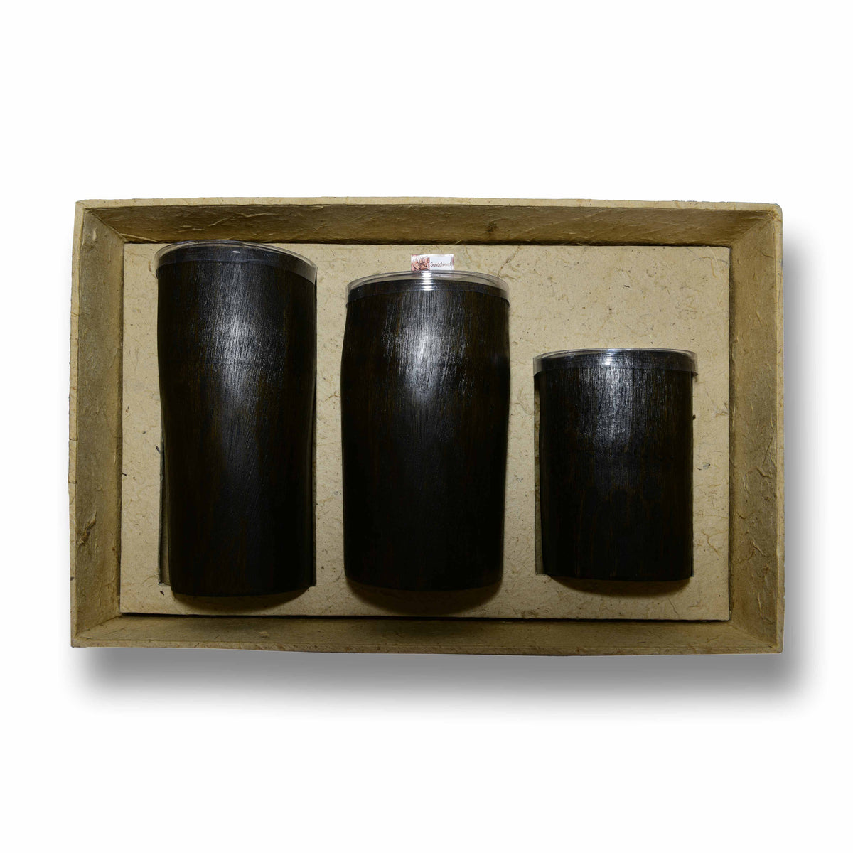 Handcrafted Handcrafted Oak Bamboo Candles Set of 3 - Natural Sandalwood Rice Wax from Chiang Mai Thailand - Lalanna Design