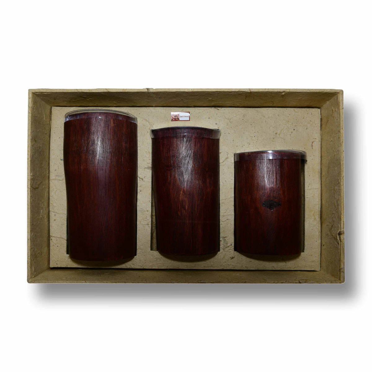Handcrafted Handcrafted Red Bamboo Candles Set of 3 - Natural Sandalwood Rice Wax from Chiang Mai Thailand - Lalanna Design