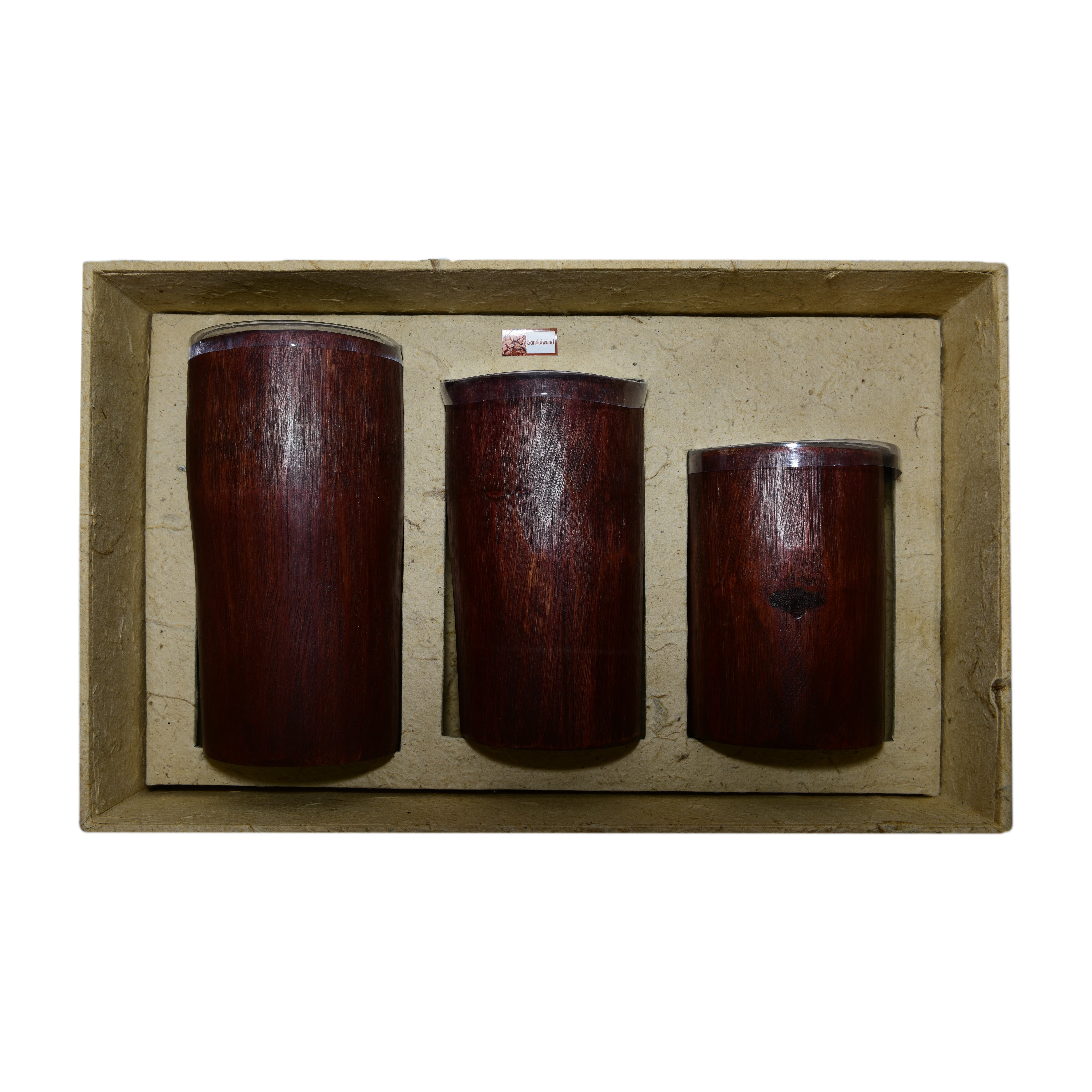 Handcrafted Handcrafted Red Bamboo Candles Set of 3 - Natural Sandalwood Rice Wax from Chiang Mai Thailand - Lalanna Design