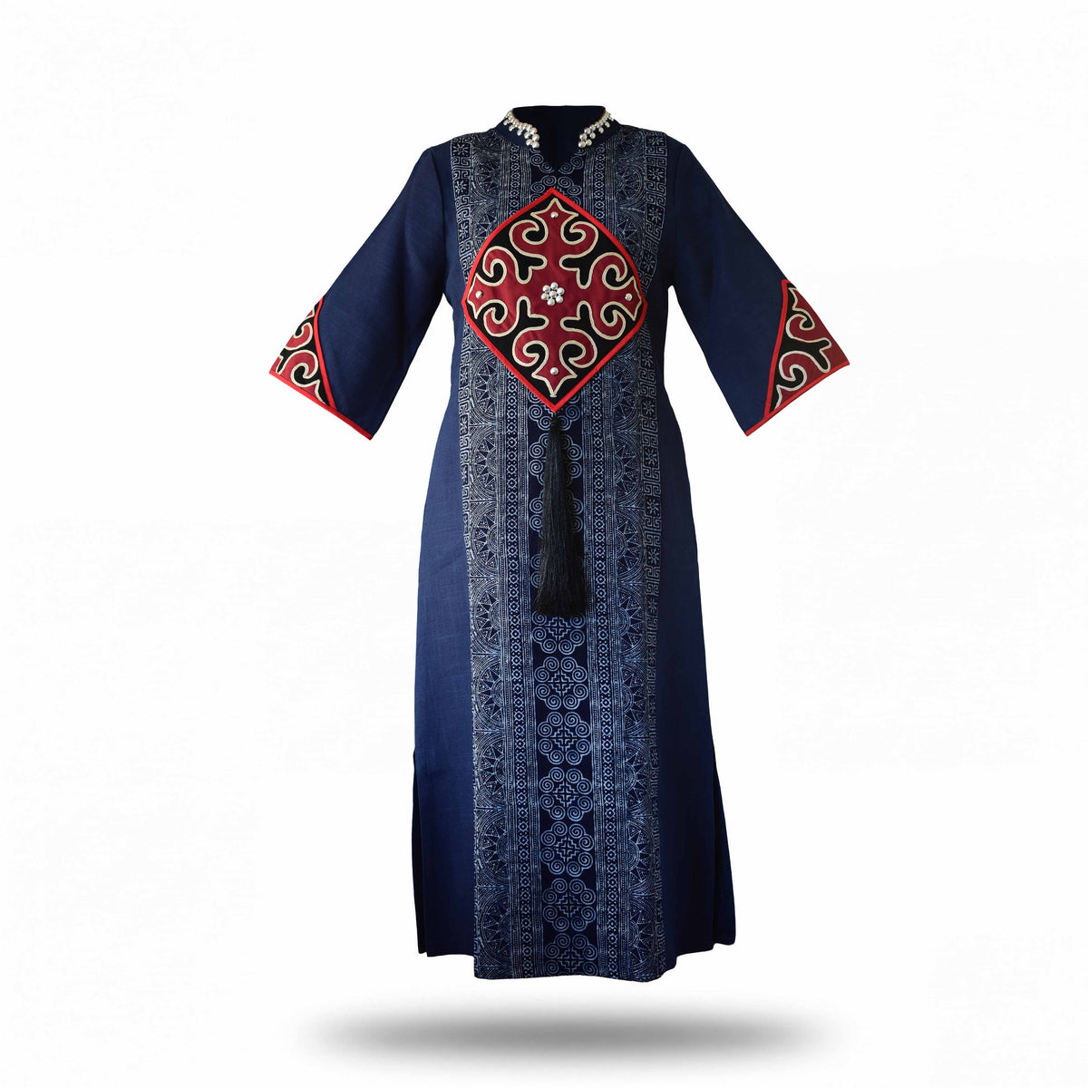 Handcrafted Iu Mien Batik Diamond Dress - Navy Blue from Chiang Mai Thailand - Lalanna Design