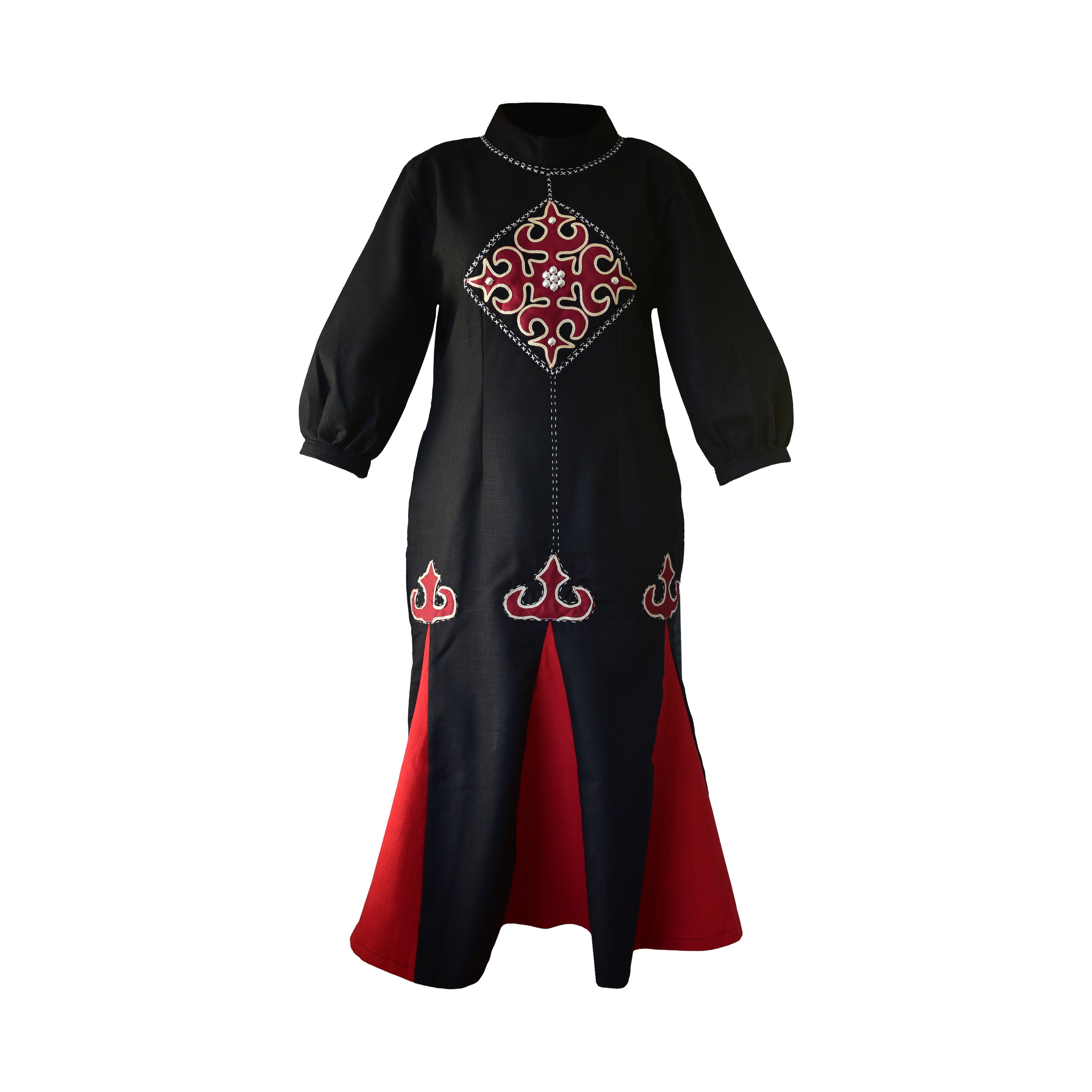 Handcrafted Iu Mien Crimson Diamond Dress from Chiang Rai Thailand - Lalanna Design