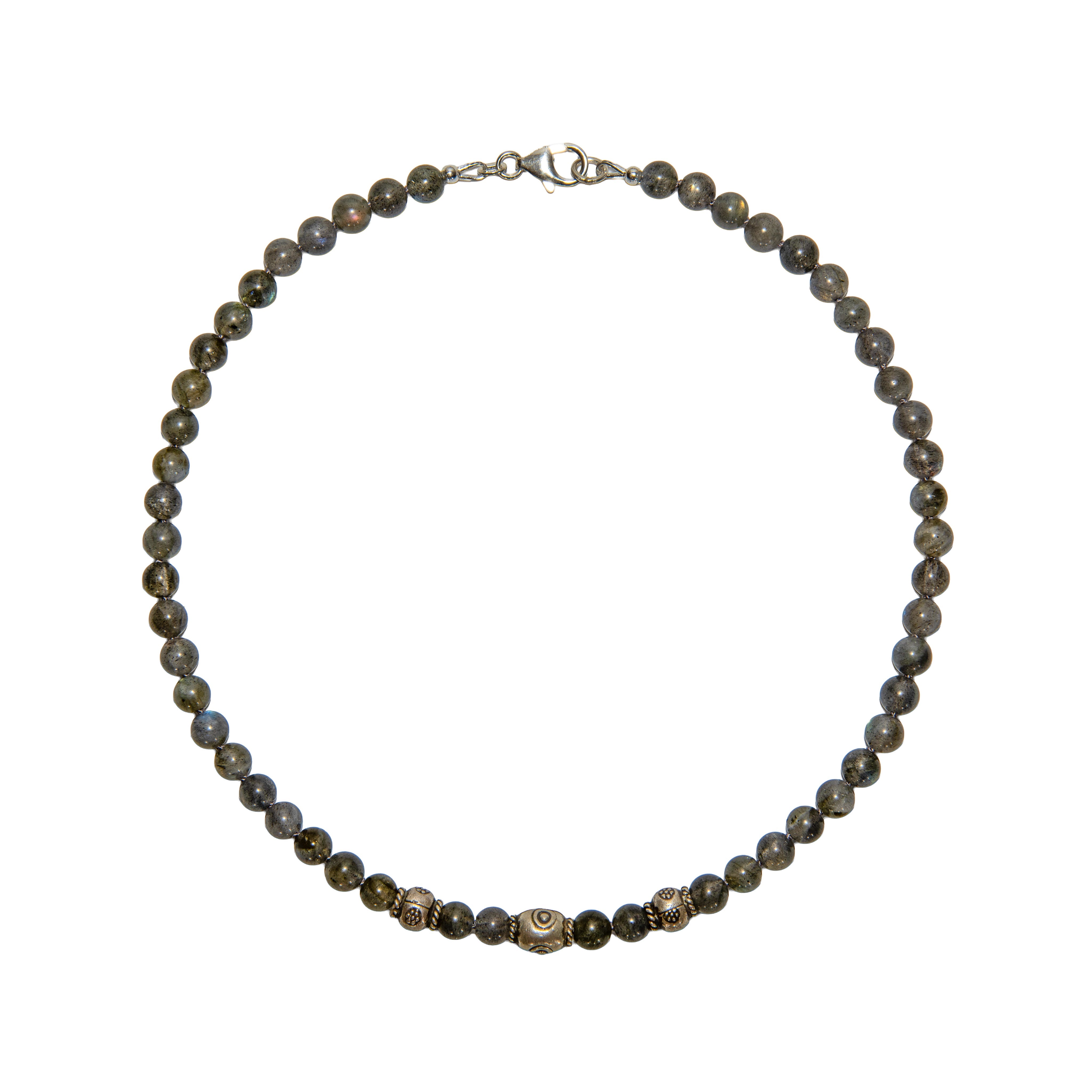 Handcrafted Labradorite Necklace with Karen Silver Beads from Chiang Mai Thailand - Lalanna Design
