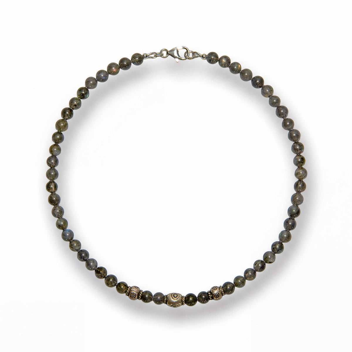 Handcrafted Labradorite Necklace with Karen Silver Beads, Handmade Jewelry from Chiang Mai Thailand - Lalanna Design
