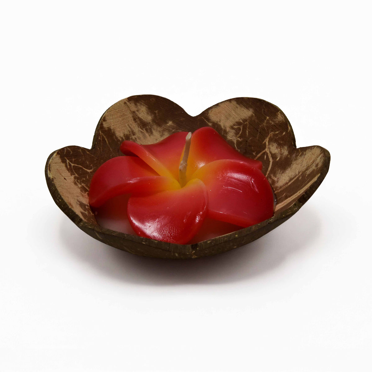 Handcrafted Lalanna Coconut Frangipani Scented Flower Candle Red from Chiang Mai Thailand - Lalanna Design