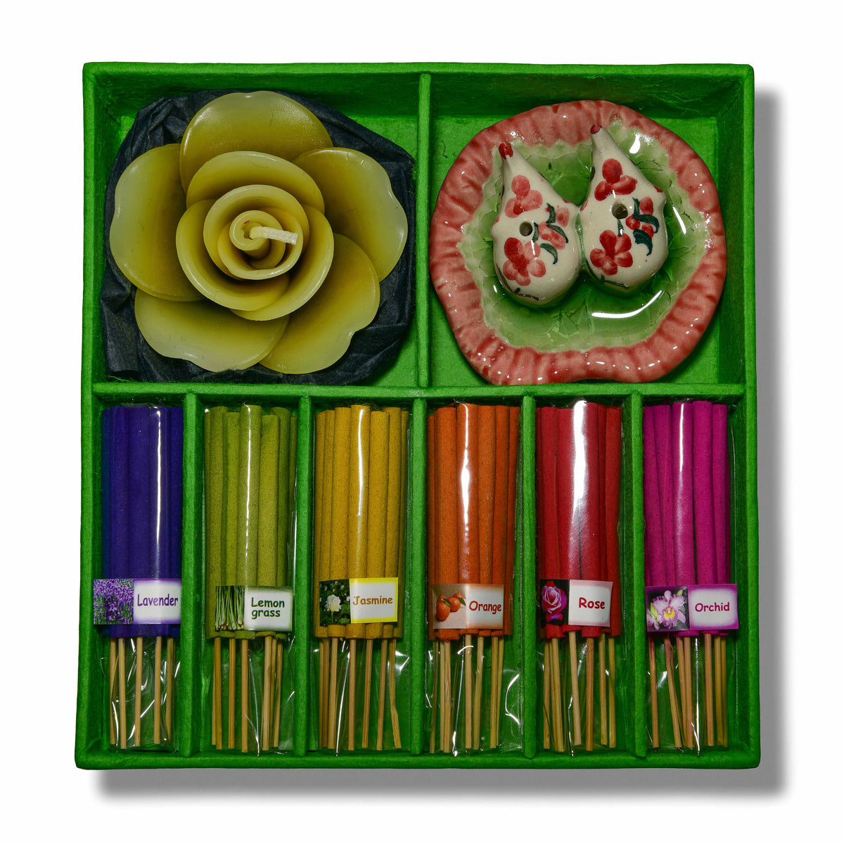 Handcrafted Lalanna Green Aromatic Incense and Candle Gift Set from Chiang Mai Thailand - Lalanna Design