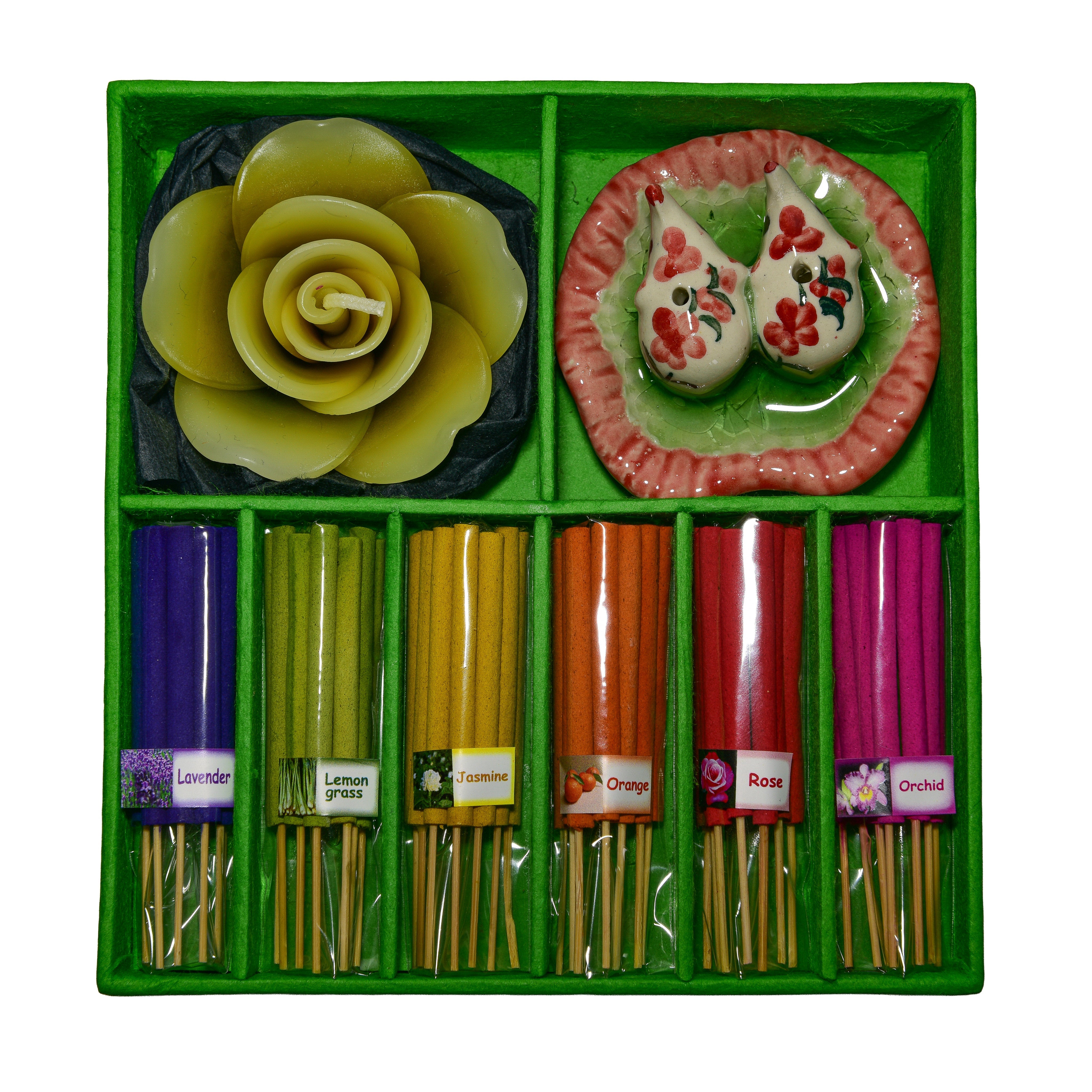 Handcrafted Lalanna Green Aromatic Incense and Candle Gift Set from Chiang Rai Thailand - Lalanna Design