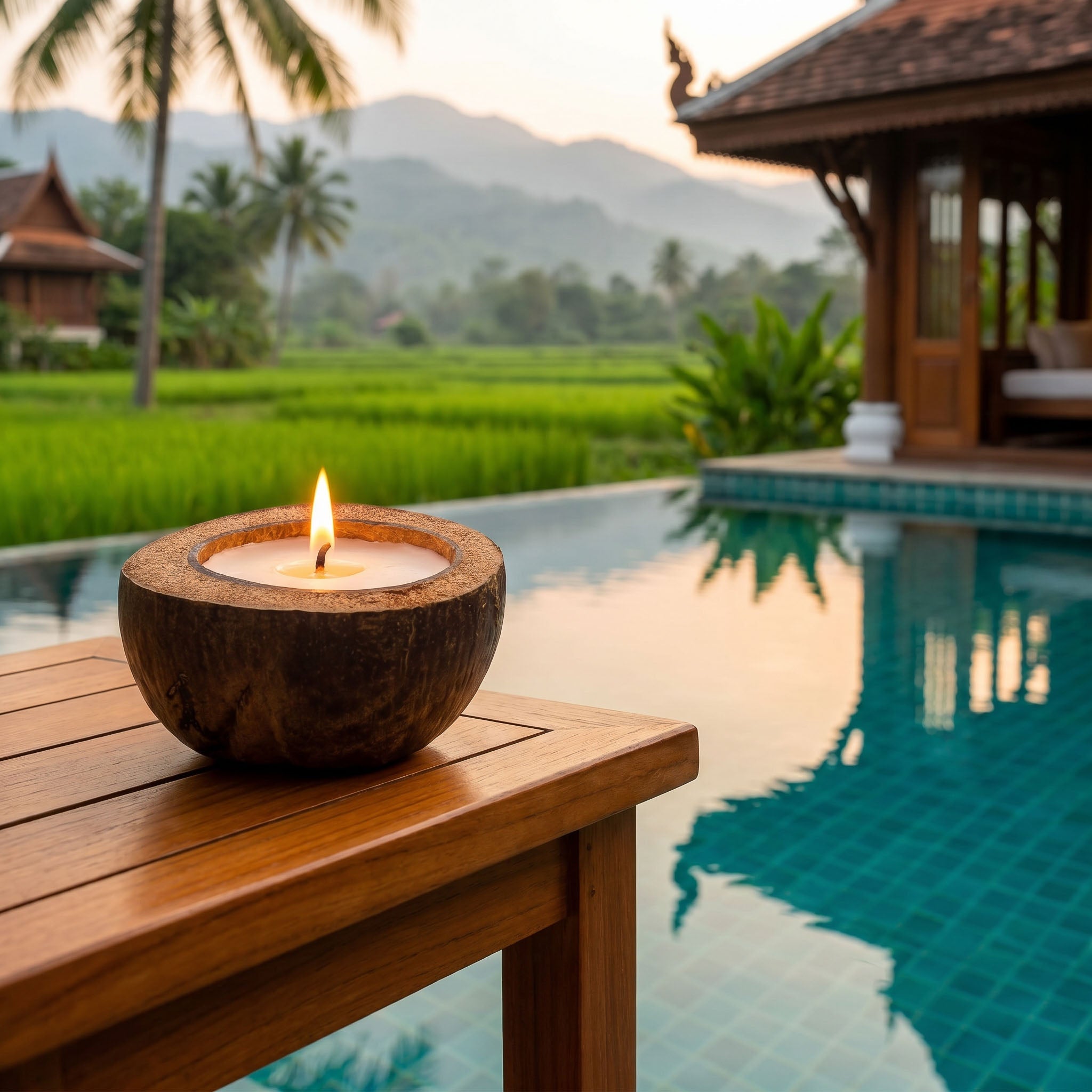Handcrafted Lalanna Large Coconut Coconut Scented Candle from Chiang Rai Thailand - Lalanna Design