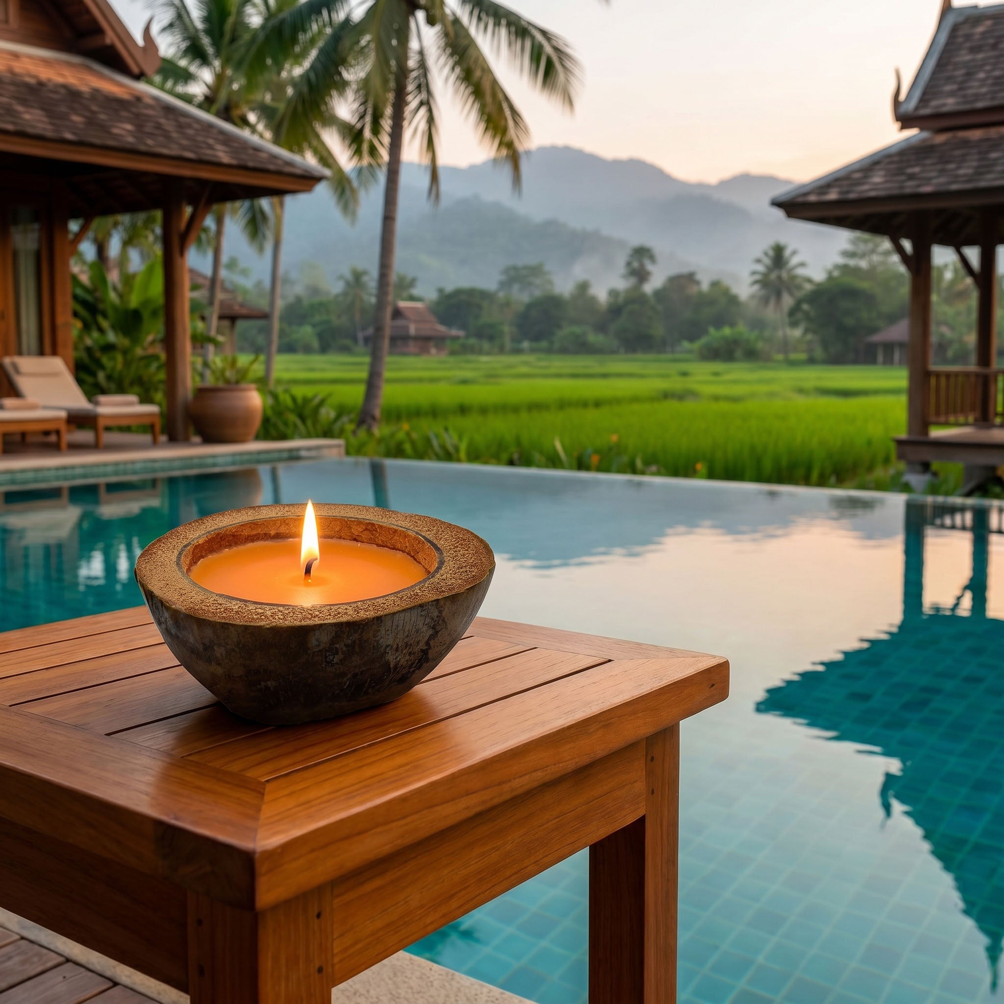 Handcrafted Lalanna Large Coconut Orange Scented Candle from Chiang Rai Thailand - Lalanna Design
