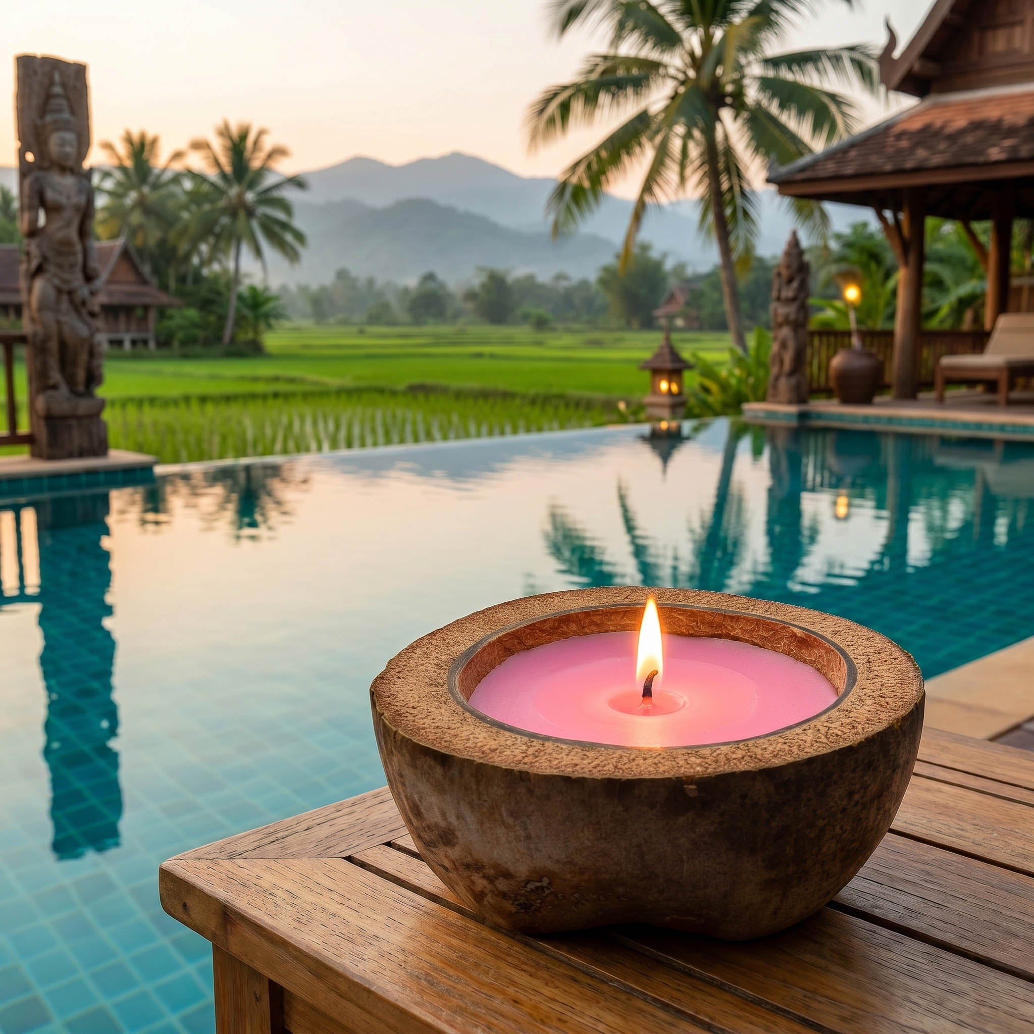 Handcrafted Lalanna Large Coconut Orchid Scented Candle from Chiang Rai Thailand - Lalanna Design