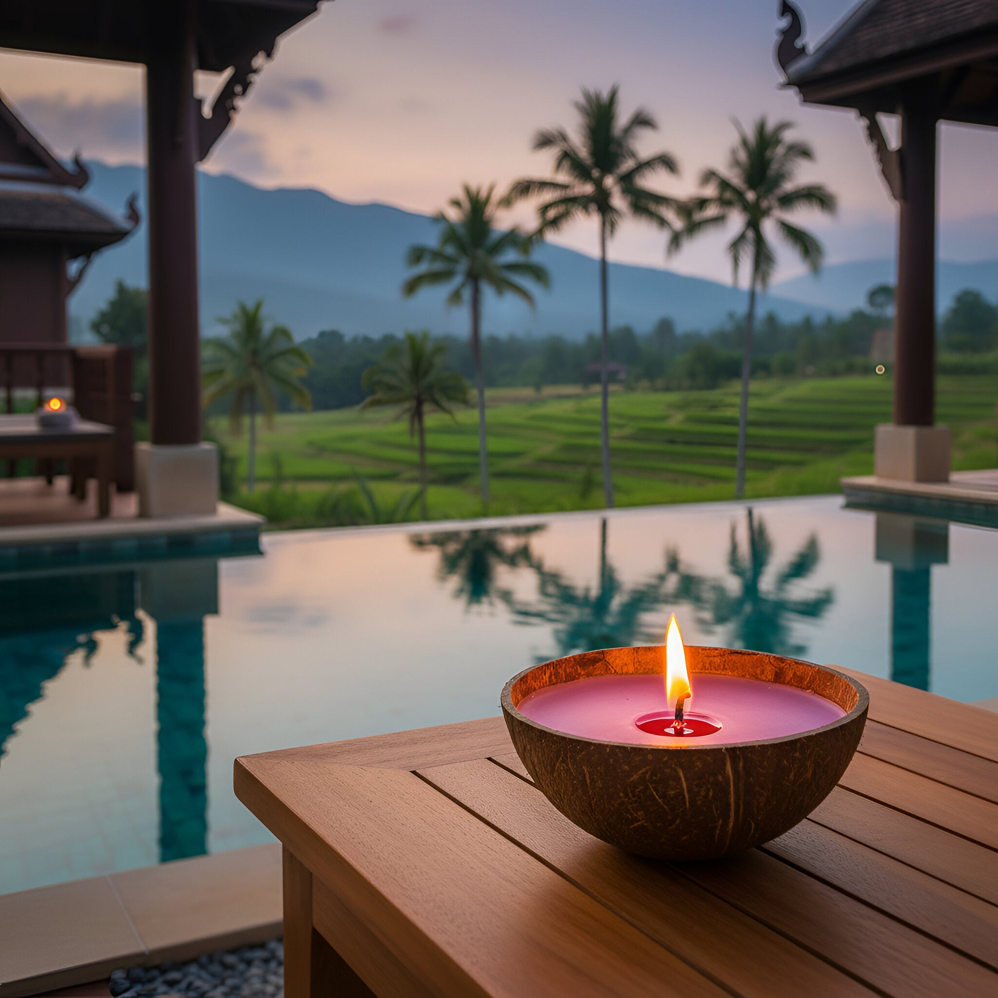 Handcrafted Lalanna Lavender Scented Candle in Coconut Shell from Chiang Rai Thailand - Lalanna Design