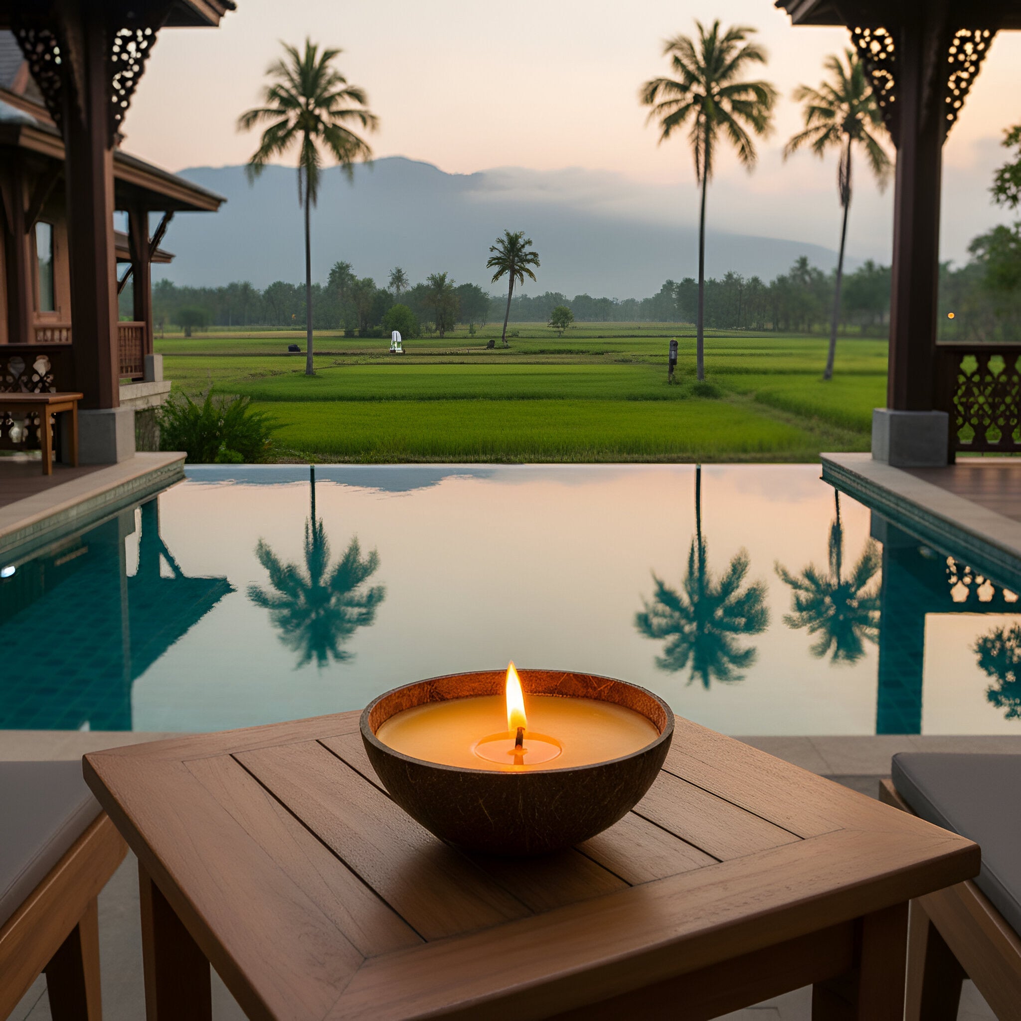 Handcrafted Lalanna Orange Scented Candle in Coconut Shell from Chiang Rai Thailand - Lalanna Design