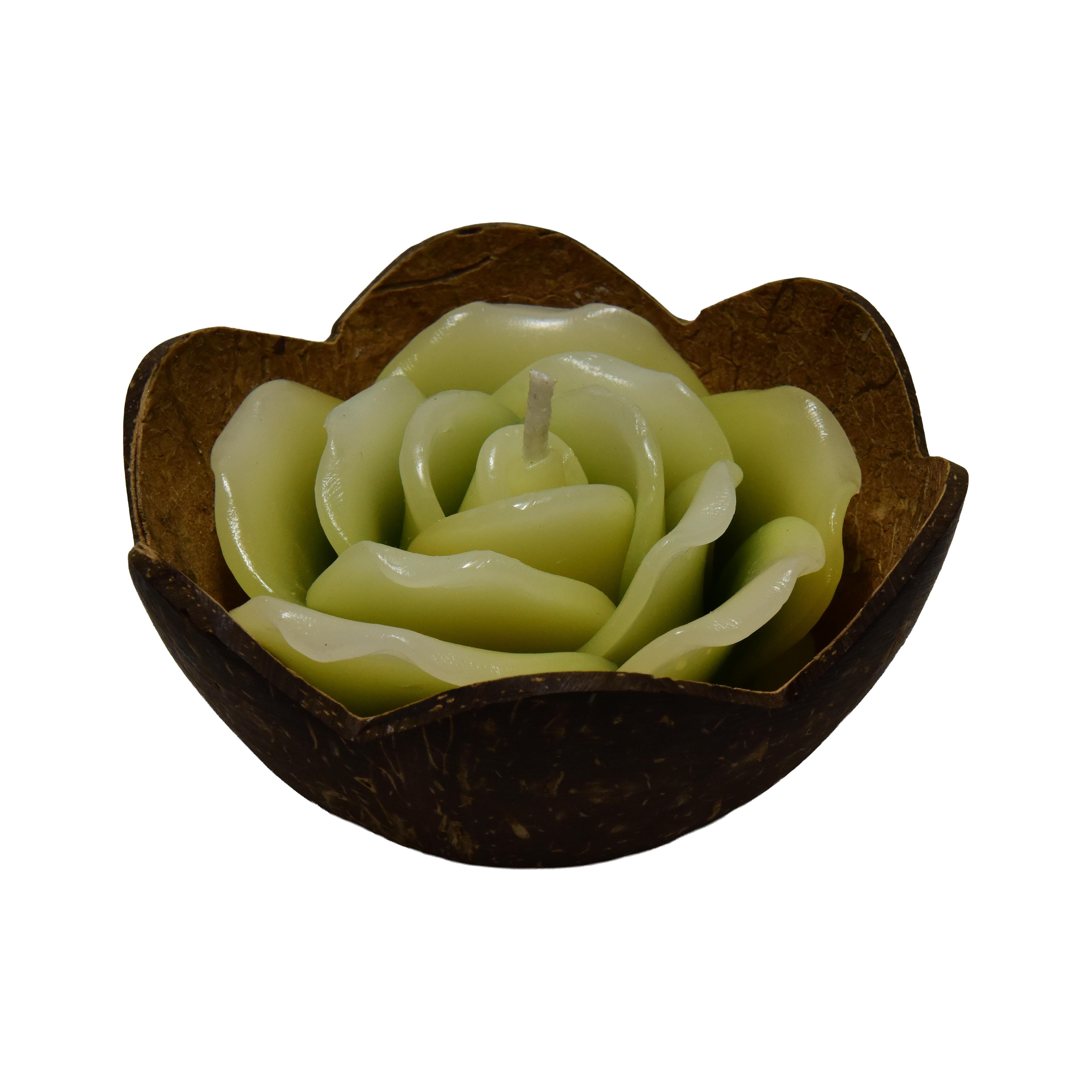 Handcrafted Lalanna Rose Coconut Rose-Scented Candle Green from Chiang Rai Thailand - Lalanna Design