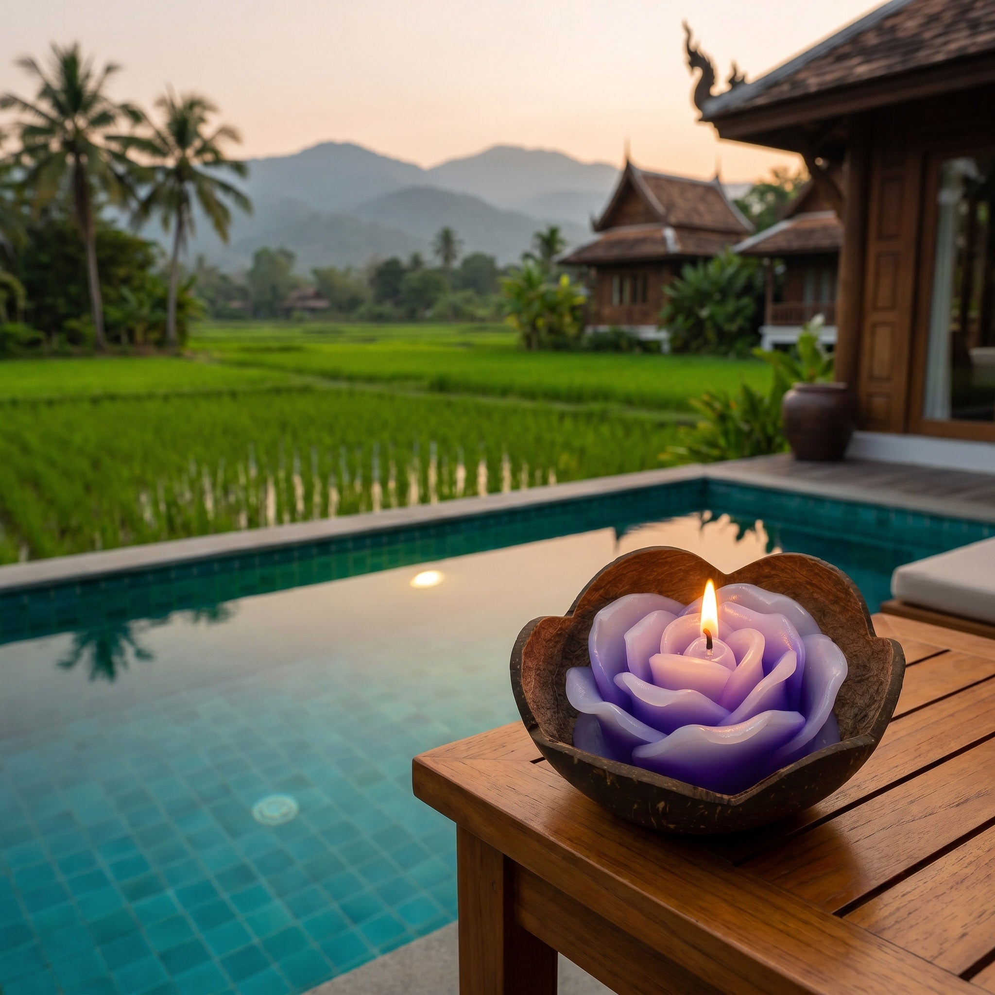 Handcrafted Lalanna Rose Coconut Rose-Scented Candle Purple from Chiang Rai Thailand - Lalanna Design