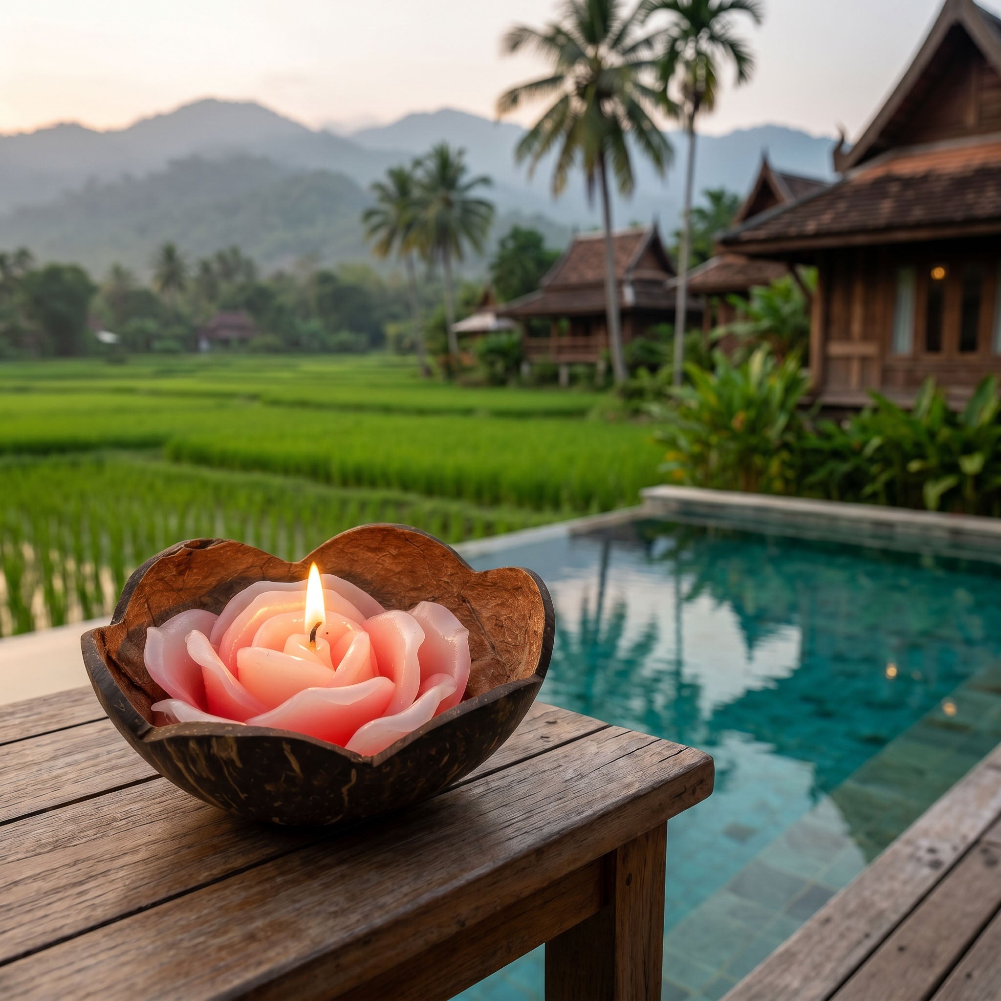 Handcrafted Lalanna Rose Coconut Rose-Scented Candle Red from Chiang Rai Thailand - Lalanna Design