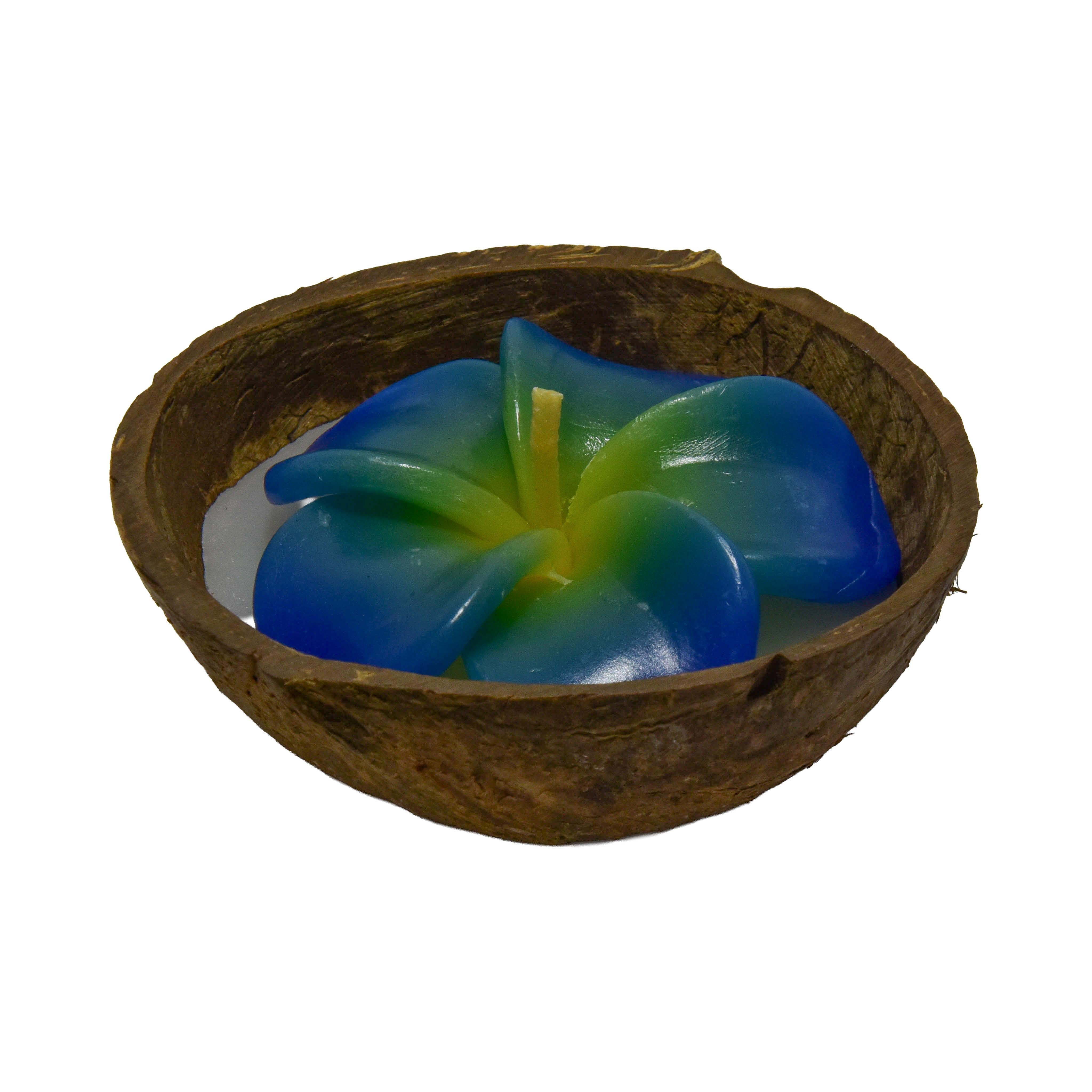 Handcrafted Lalanna Small Coconut Frangipani-Scented Flower Candle Blue from Chiang Rai Thailand - Lalanna Design