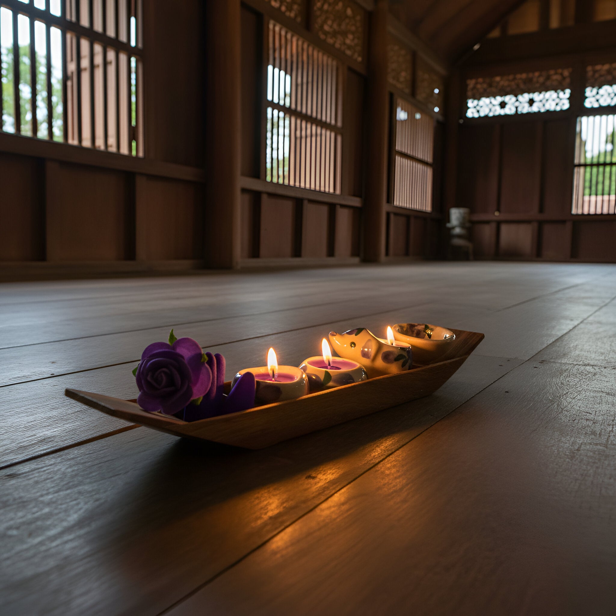 Handcrafted Lalanna Wooden Boat Lavender Incense and Candle Holder from Chiang Rai Thailand - Lalanna Design