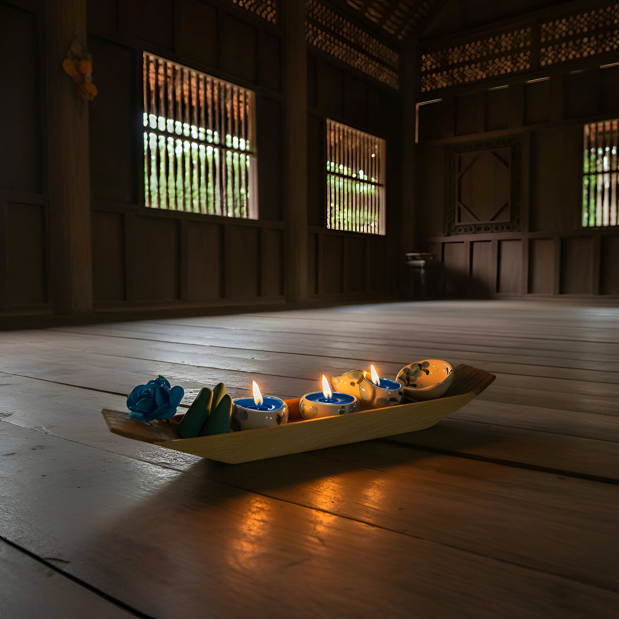 Handcrafted Lalanna Wooden Boat Ocean Incense and Candle Holder from Chiang Rai Thailand - Lalanna Design