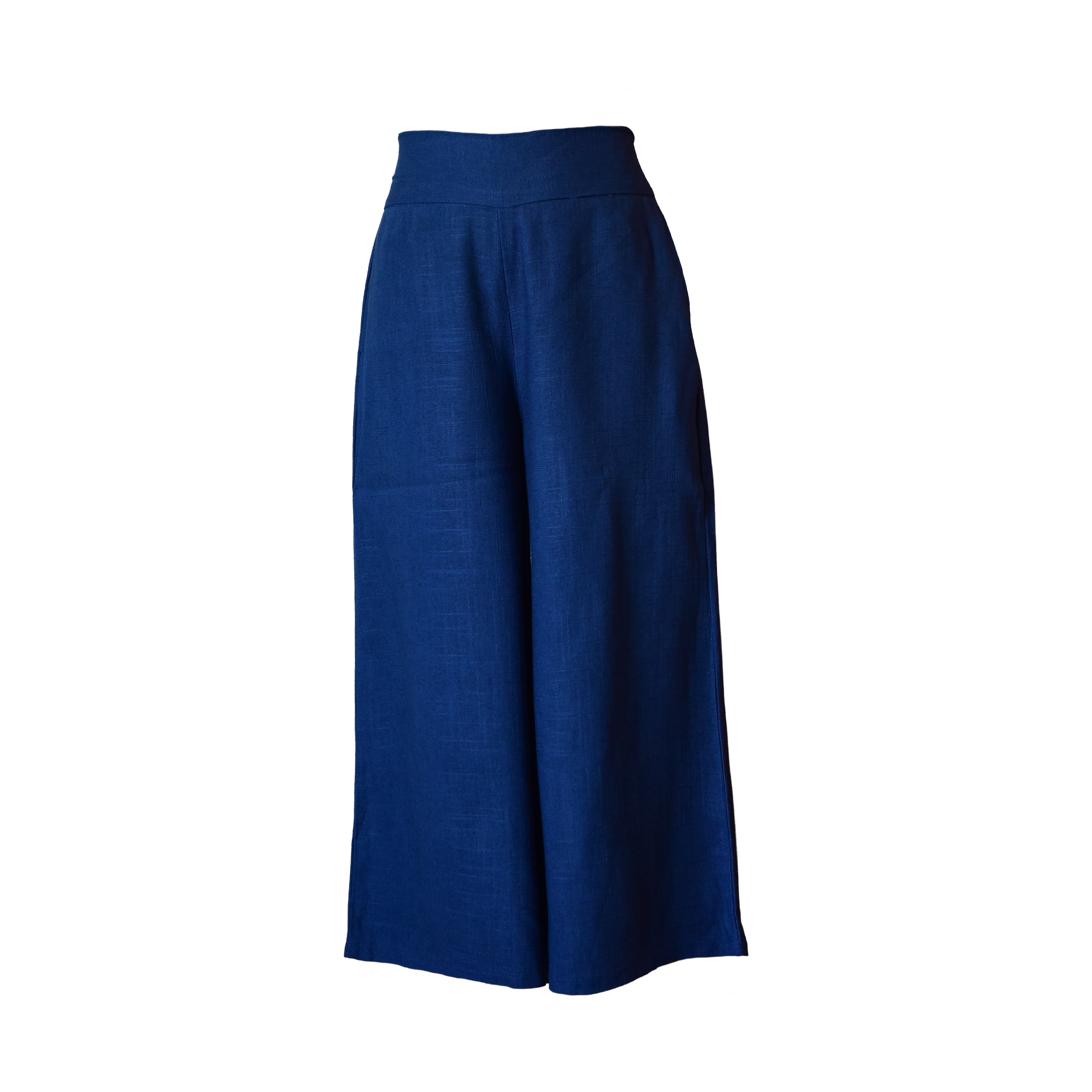 Handcrafted Lanna Hemp Wide-Leg Trousers - Blue from Chiang Rai Thailand - Lalanna Design