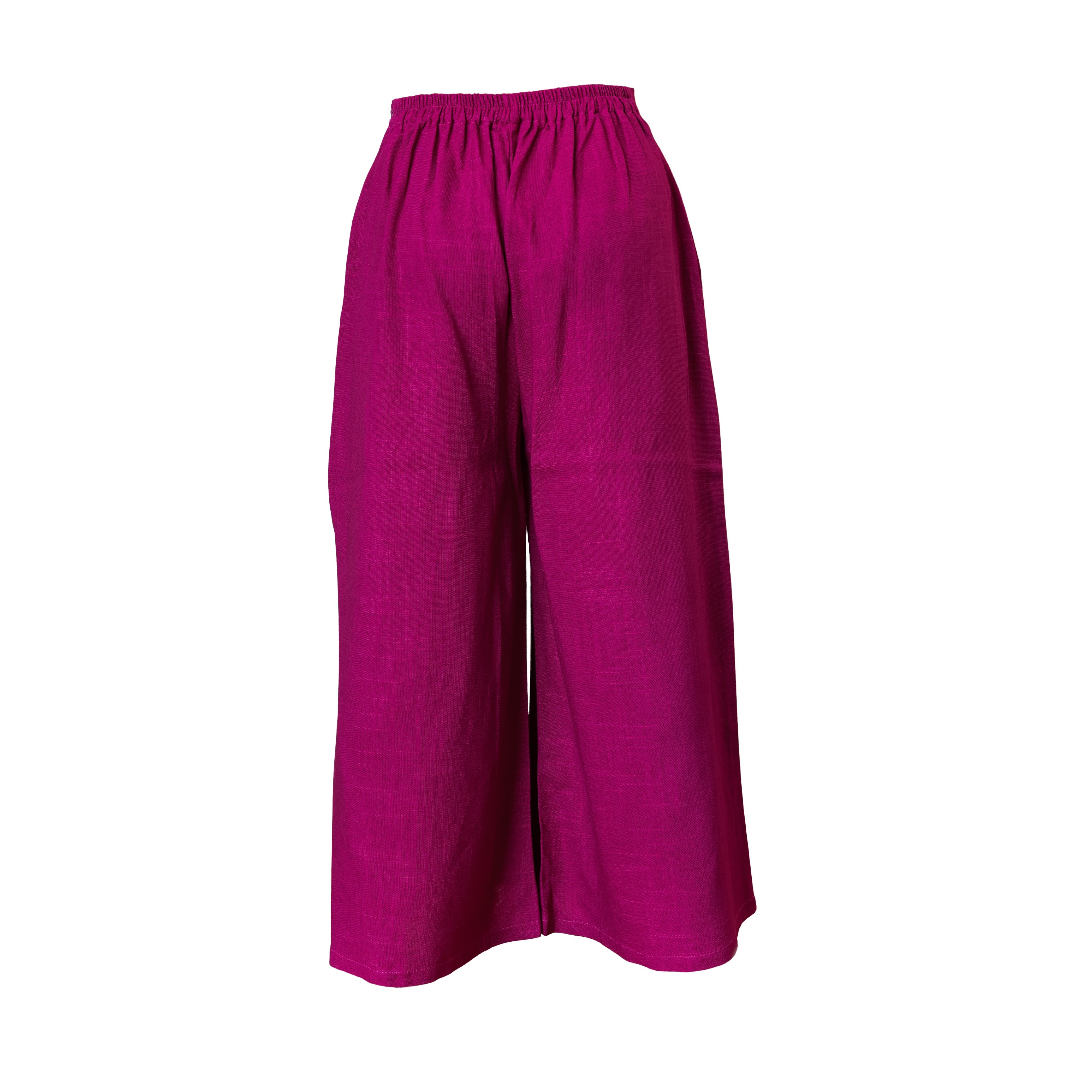 Handcrafted Lanna Hemp Wide-Leg Trousers - Pink from Chiang Mai Thailand - Lalanna Design