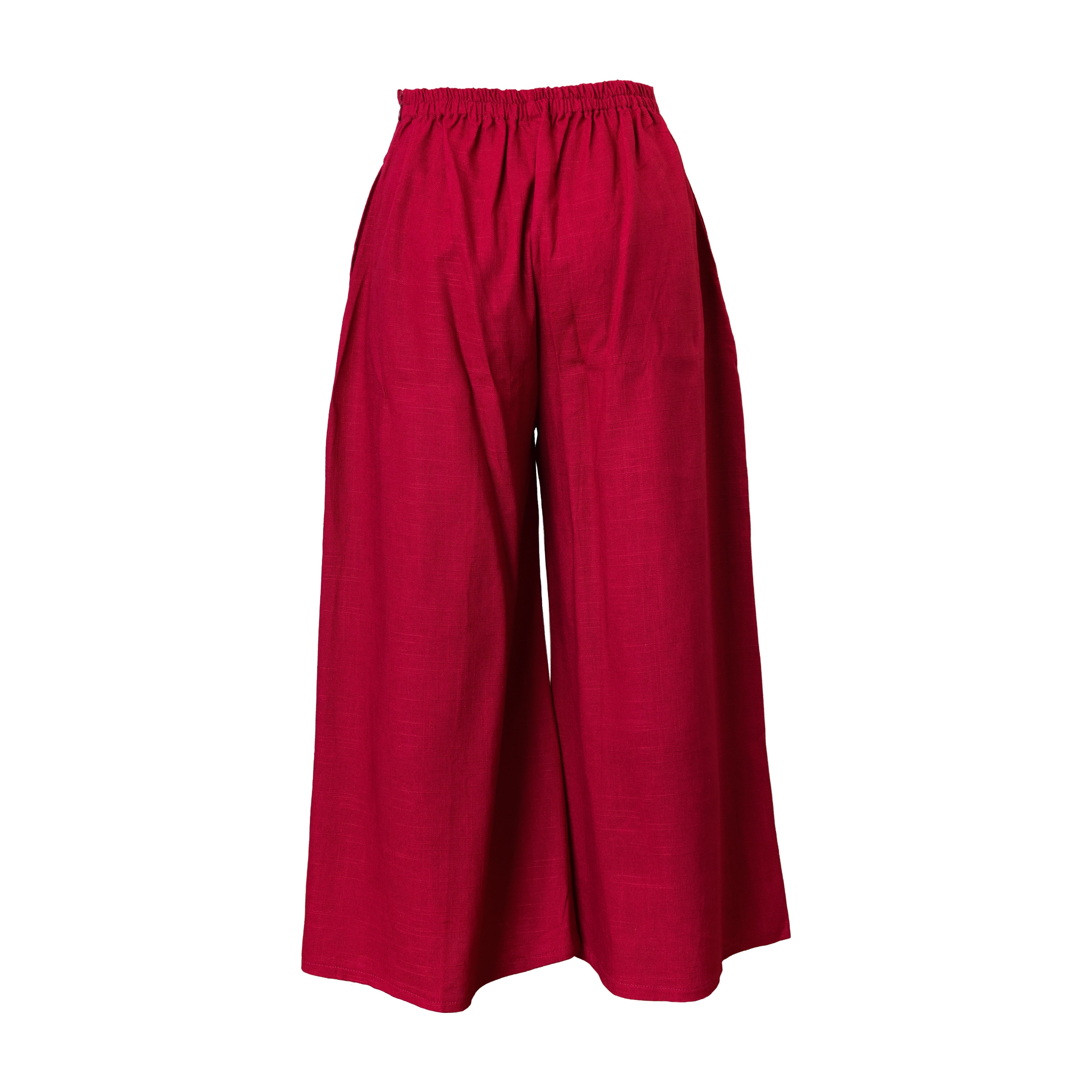 Handcrafted Lanna Hemp Wide-Leg Trousers - Red from Chiang Mai Thailand - Lalanna Design