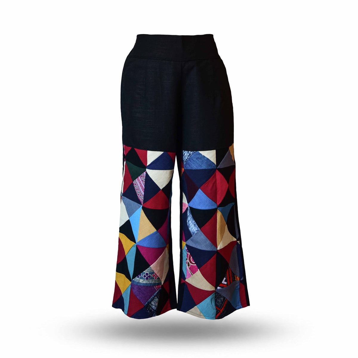 Handcrafted Lanna Hemp Wide-Leg Trousers - Vibrant Boho from Chiang Mai Thailand - Lalanna Design