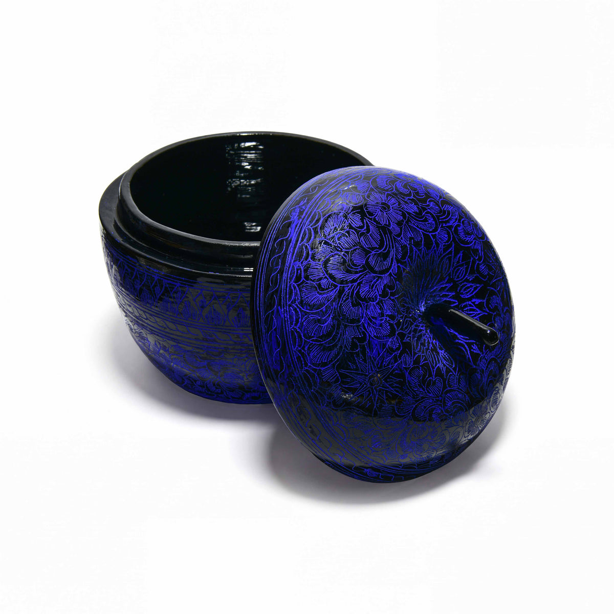 Handcrafted Lanna Lacquerware Blue Apple Shaped Box – Thai Handcrafted Decor from Chiang Mai Thailand - Lalanna Design