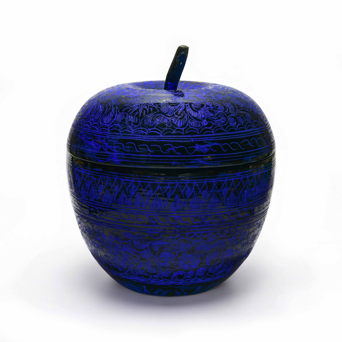 Handcrafted Lanna Lacquerware Blue Apple Shaped Box – Thai Handcrafted Decor from Chiang Mai Thailand - Lalanna Design