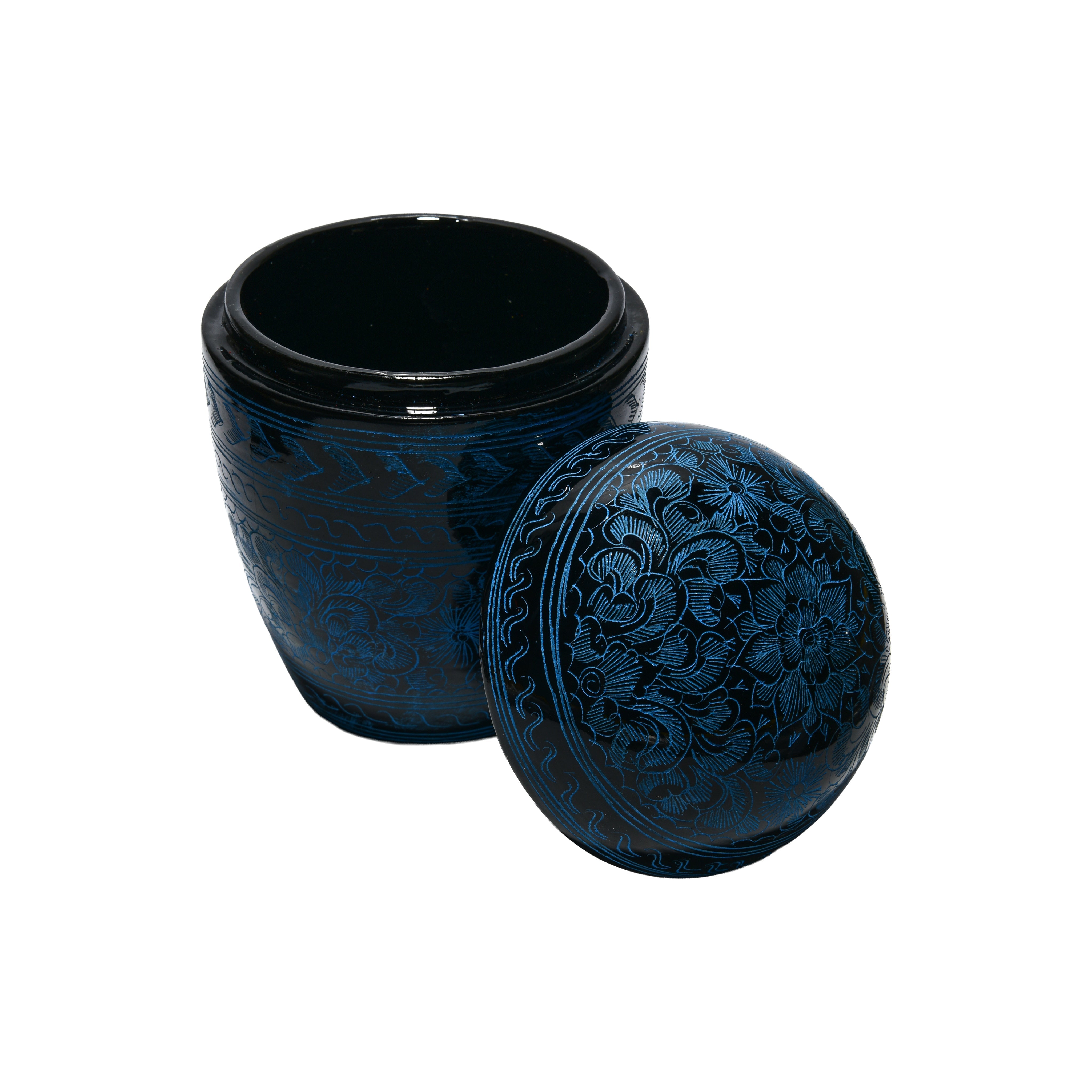 Handcrafted Lanna Lacquerware Blue Decorative Box – Handcrafted Thai Storage from Chiang Mai Thailand - Lalanna Design