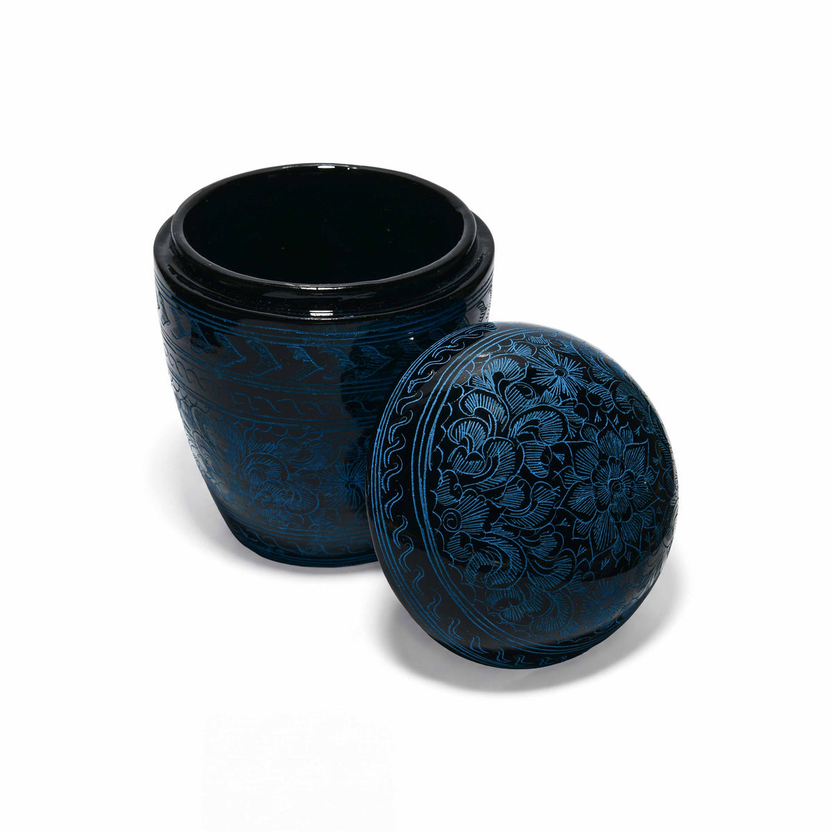 Handcrafted Lanna Lacquerware Blue Decorative Box – Handcrafted Thai Storage from Chiang Mai Thailand - Lalanna Design