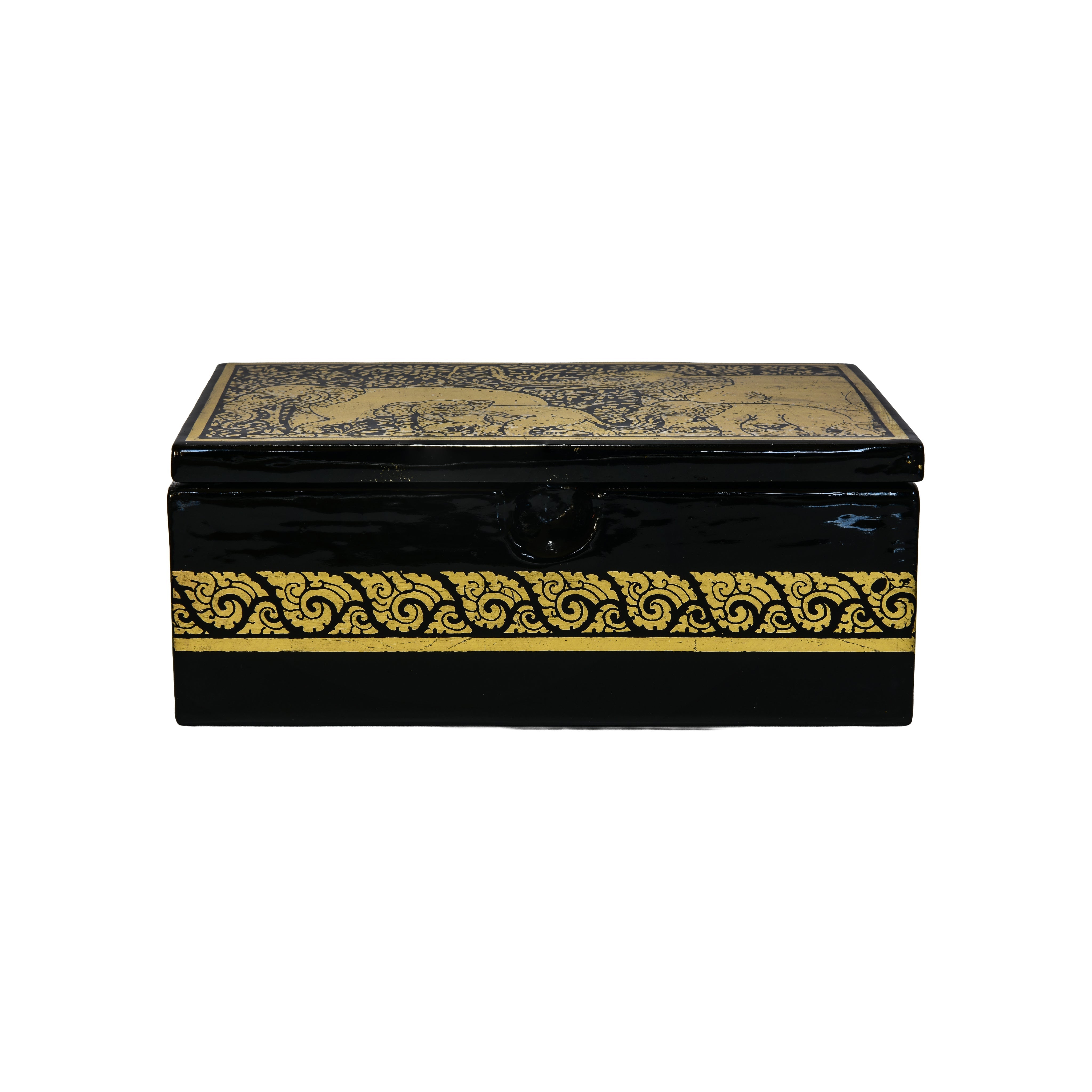 Handcrafted Lanna Lacquerware Elephants Motif Box from Chiang Mai Thailand - Lalanna Design