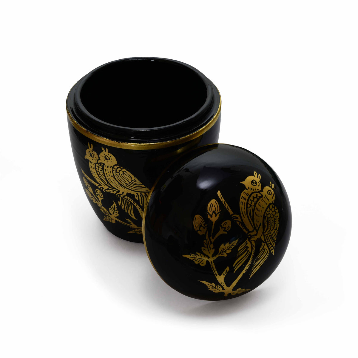 Handcrafted Lanna Lacquerware Golden Birds Box from Chiang Mai Thailand - Lalanna Design