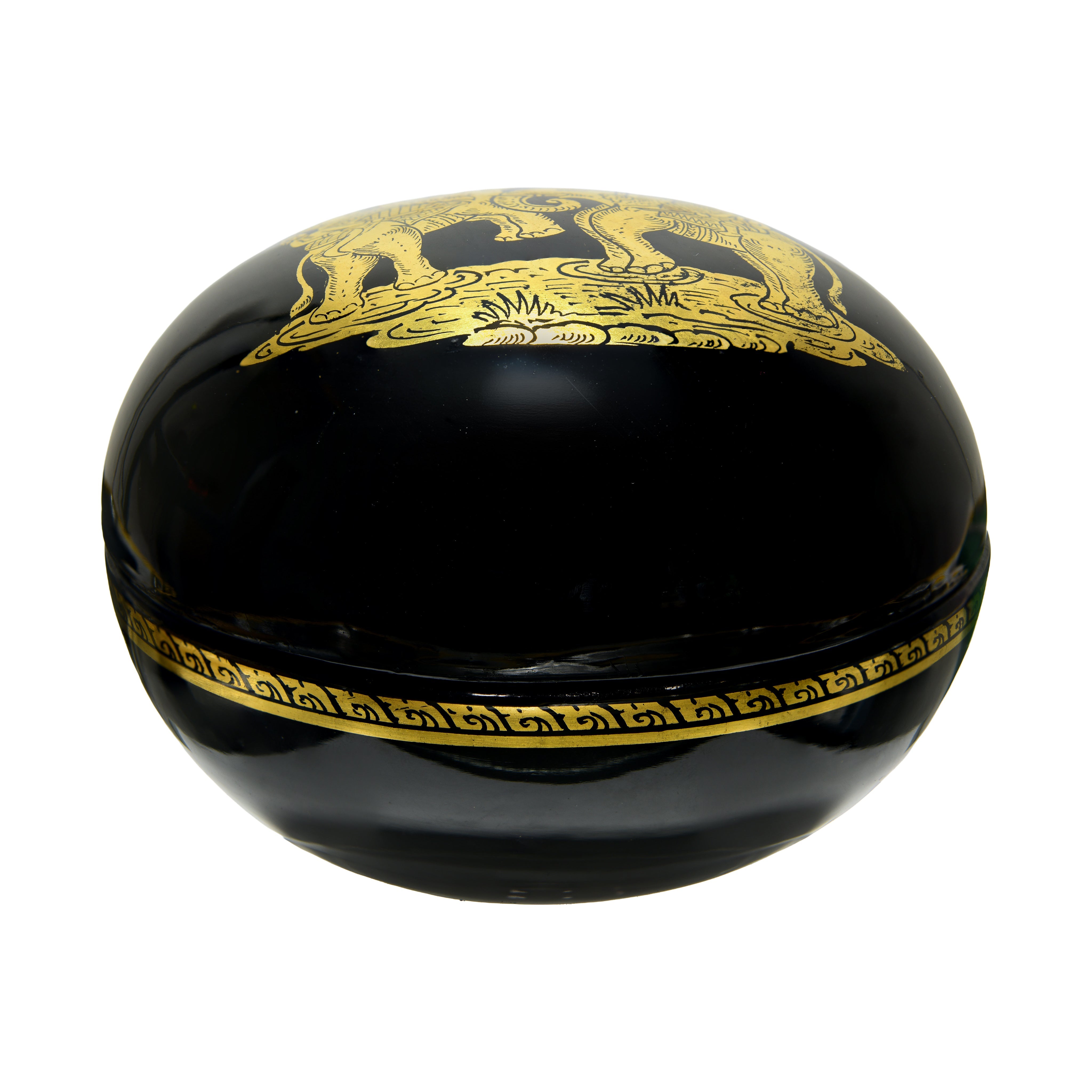 Handcrafted Lanna Lacquerware Mythical Elephant Warriors Box from Chiang Mai Thailand - Lalanna Design