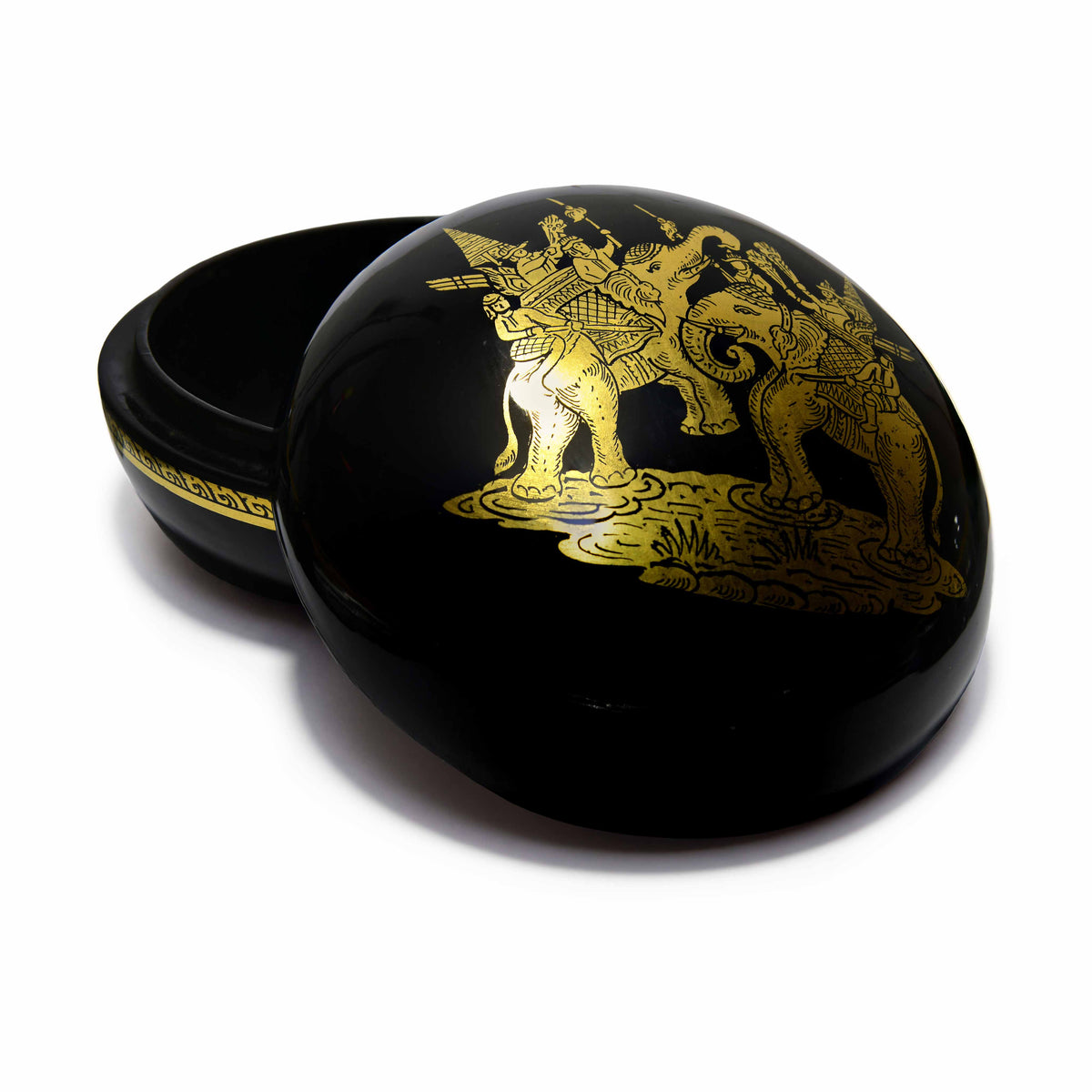 Handcrafted Lanna Lacquerware Mythical Elephant Warriors Box from Chiang Mai Thailand - Lalanna Design