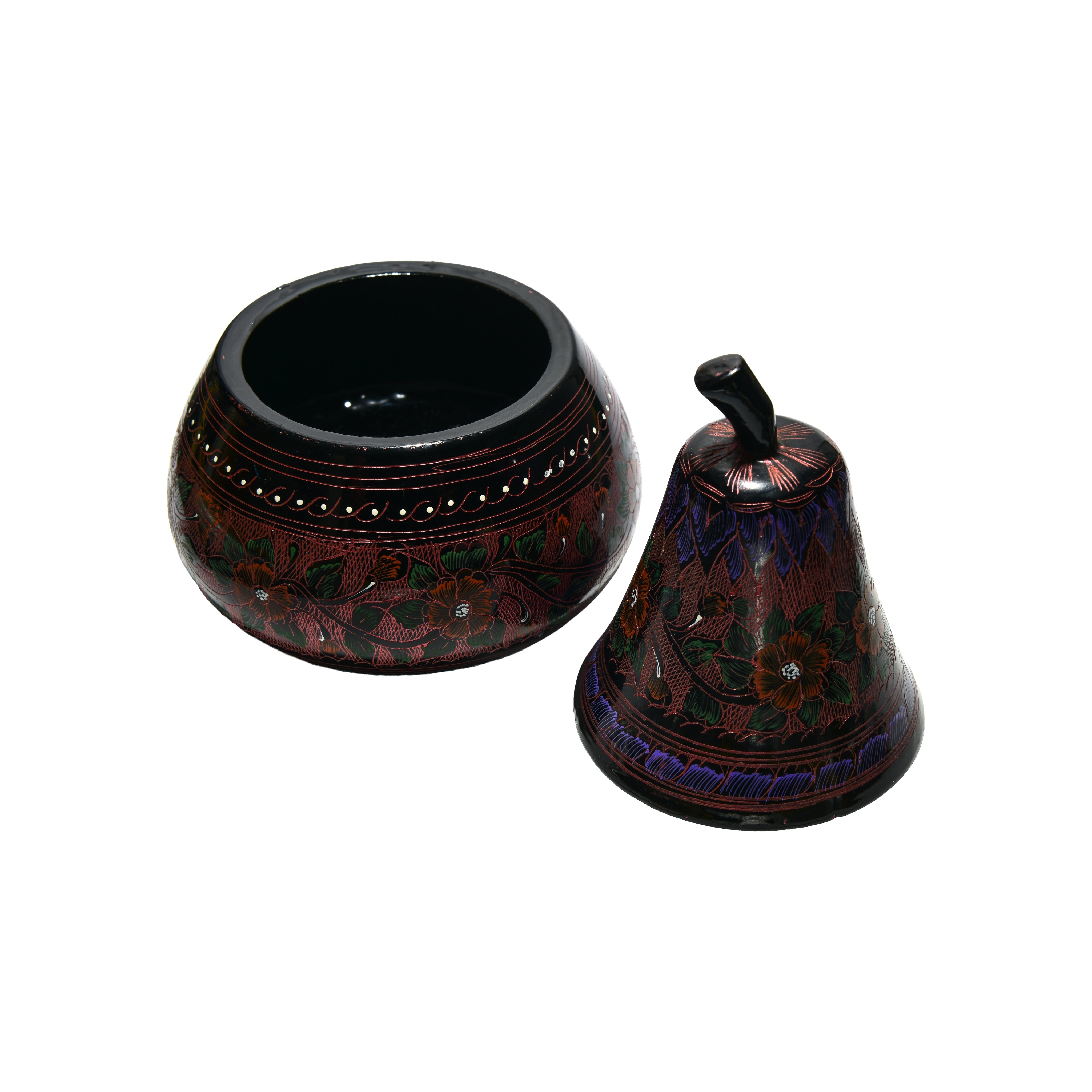 Handcrafted Lanna Lacquerware Orange Floral Pear Decorative Box from Chiang Mai Thailand - Lalanna Design