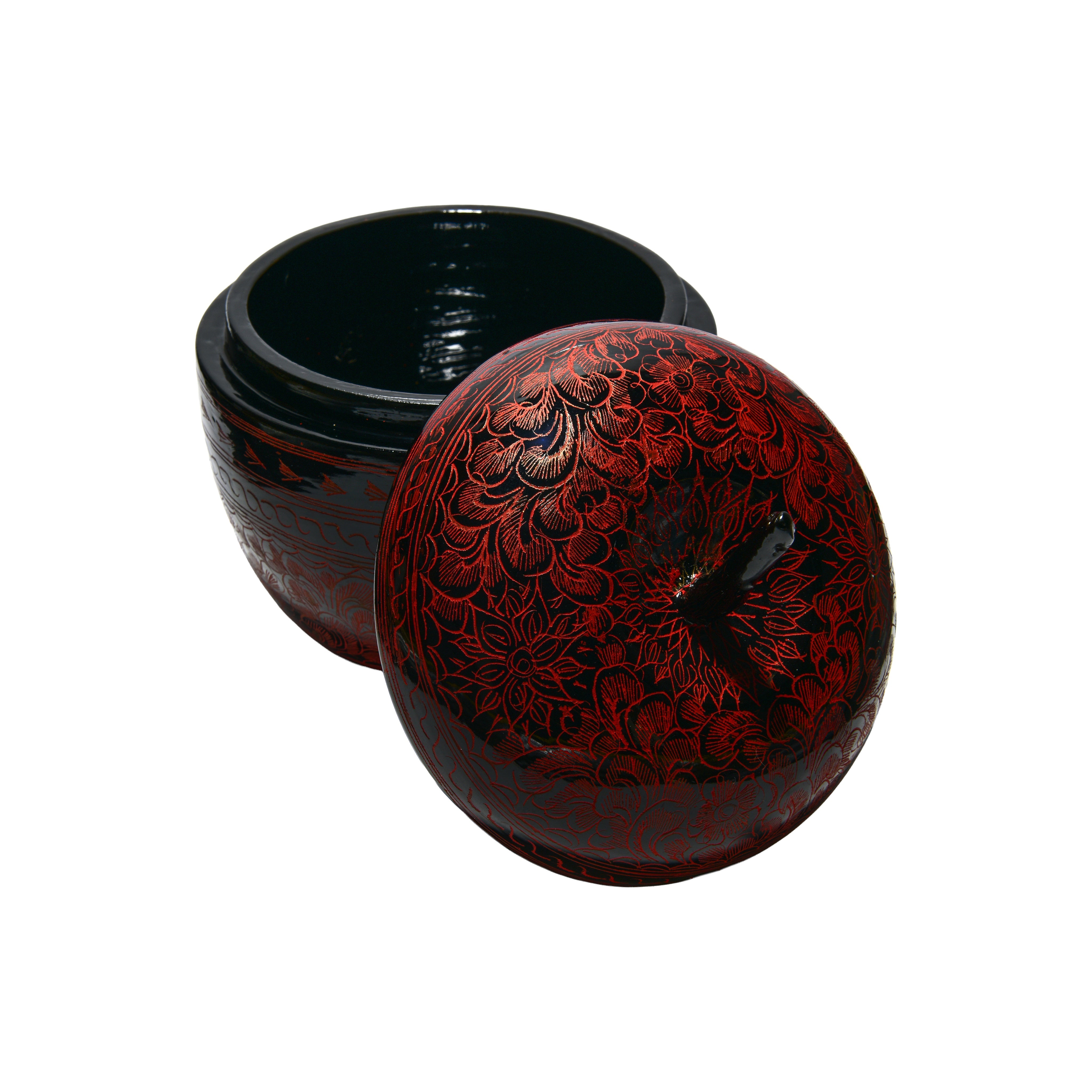 Handcrafted Lanna Lacquerware Red Apple Shaped Box – Thai Handcrafted Decor from Chiang Mai Thailand - Lalanna Design