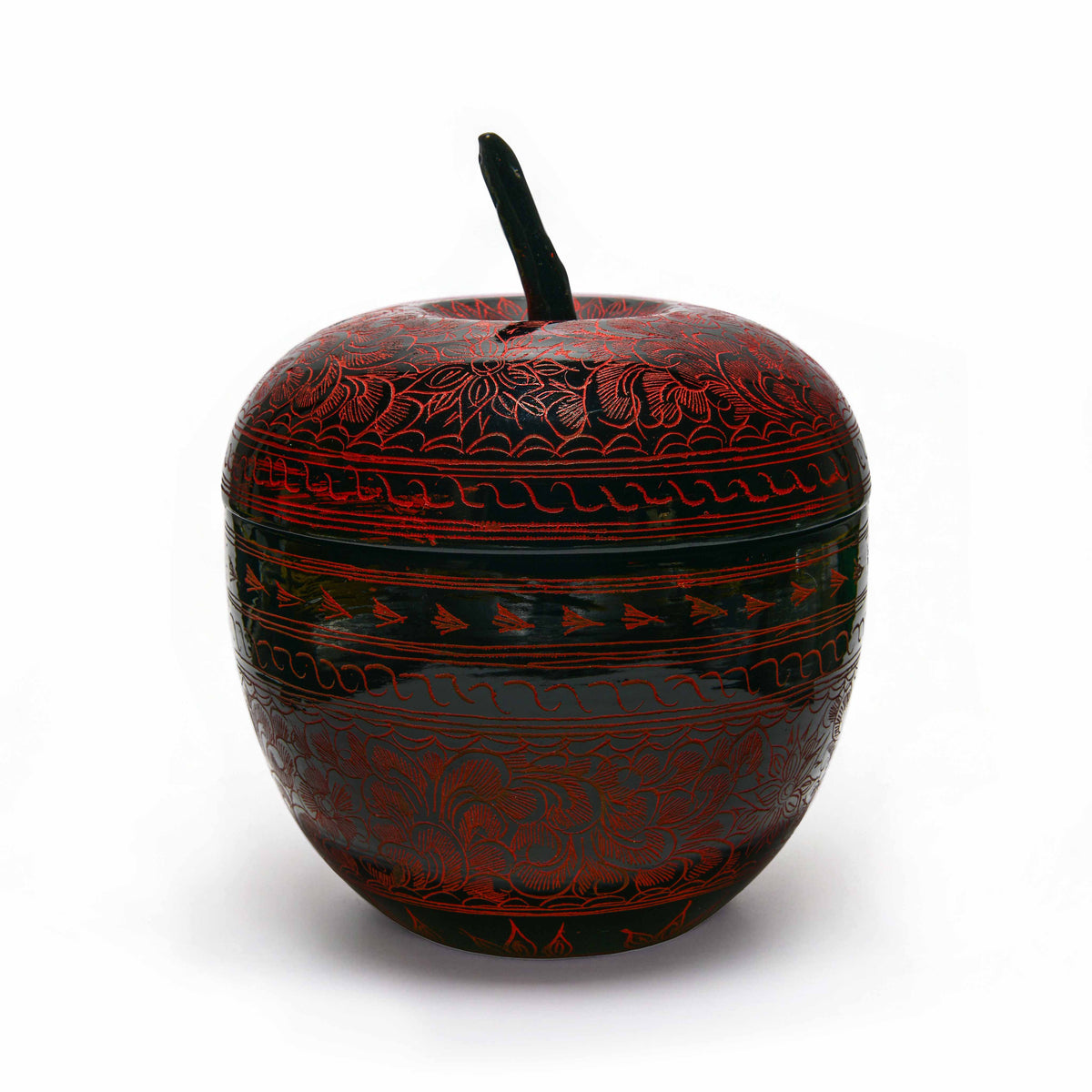 Handcrafted Lanna Lacquerware Red Apple Shaped Box – Thai Handcrafted Decor from Chiang Mai Thailand - Lalanna Design