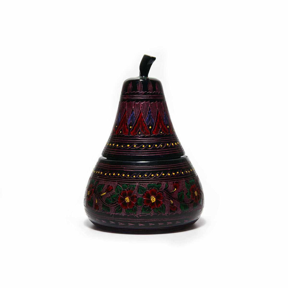 Handcrafted Lanna Lacquerware Red Floral Pear Decorative Box from Chiang Mai Thailand - Lalanna Design