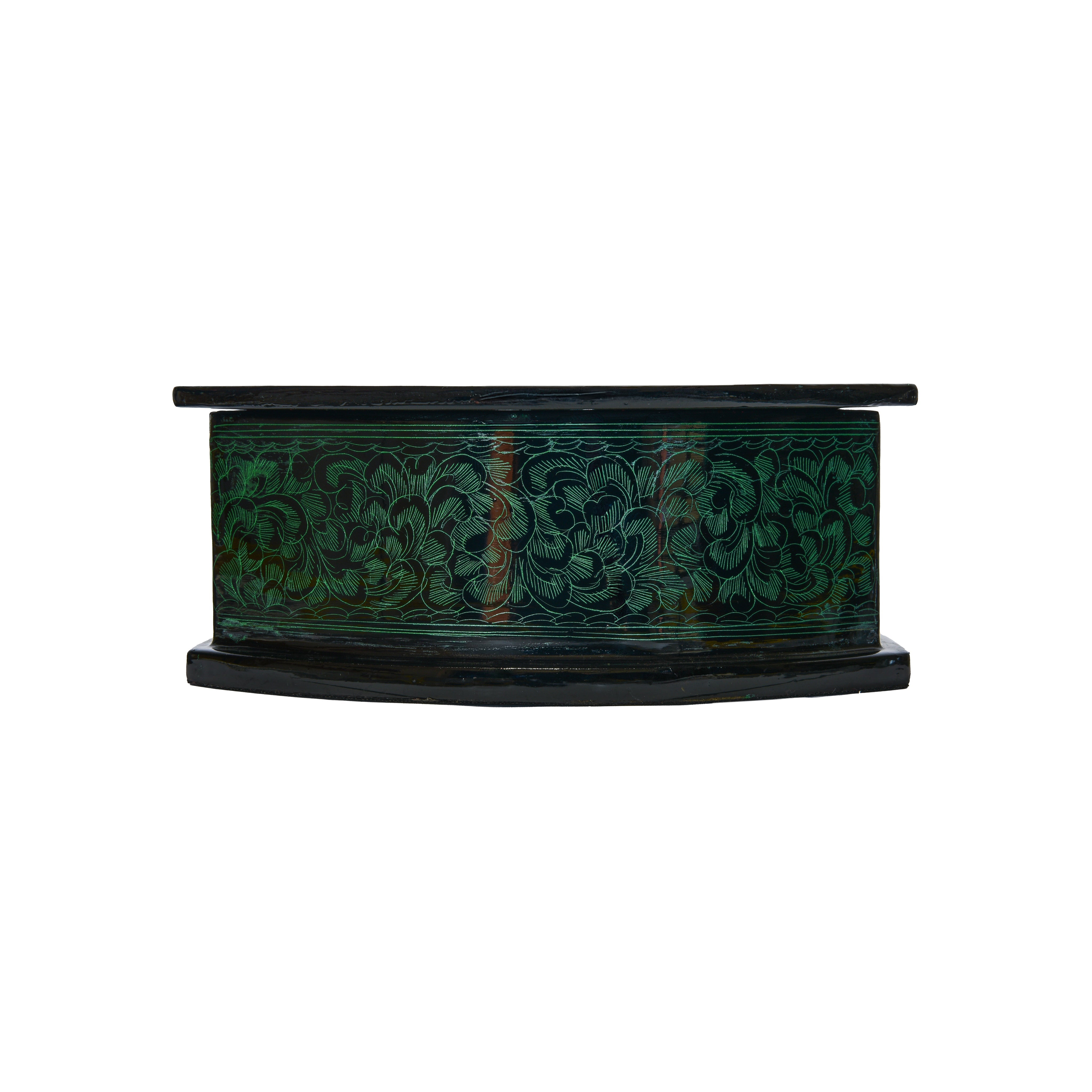 Handcrafted Lanna Lacquerware Rounded Hexagonal Green Decorative Box from Chiang Mai Thailand - Lalanna Design