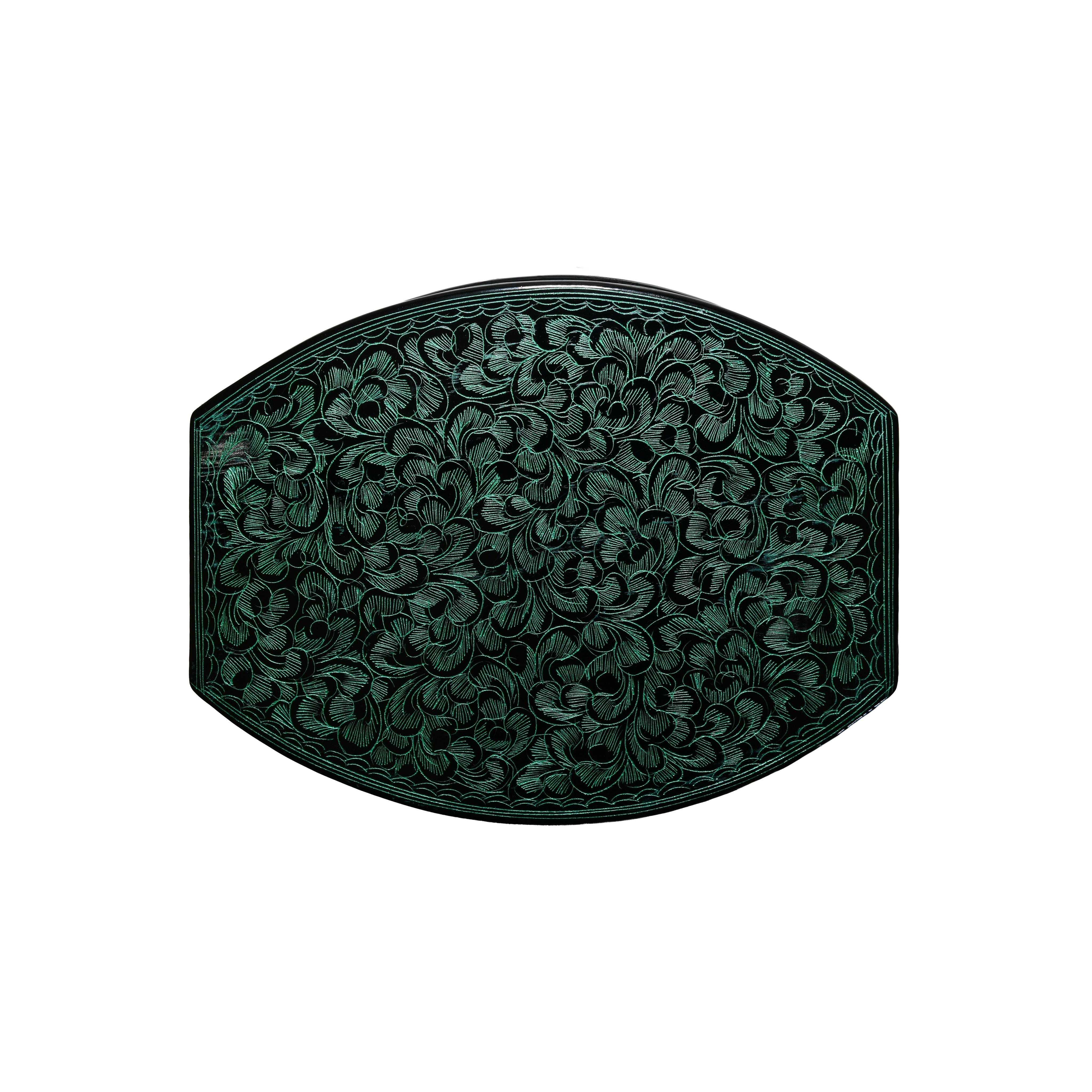Handcrafted Lanna Lacquerware Rounded Hexagonal Green Decorative Box from Chiang Mai Thailand - Lalanna Design
