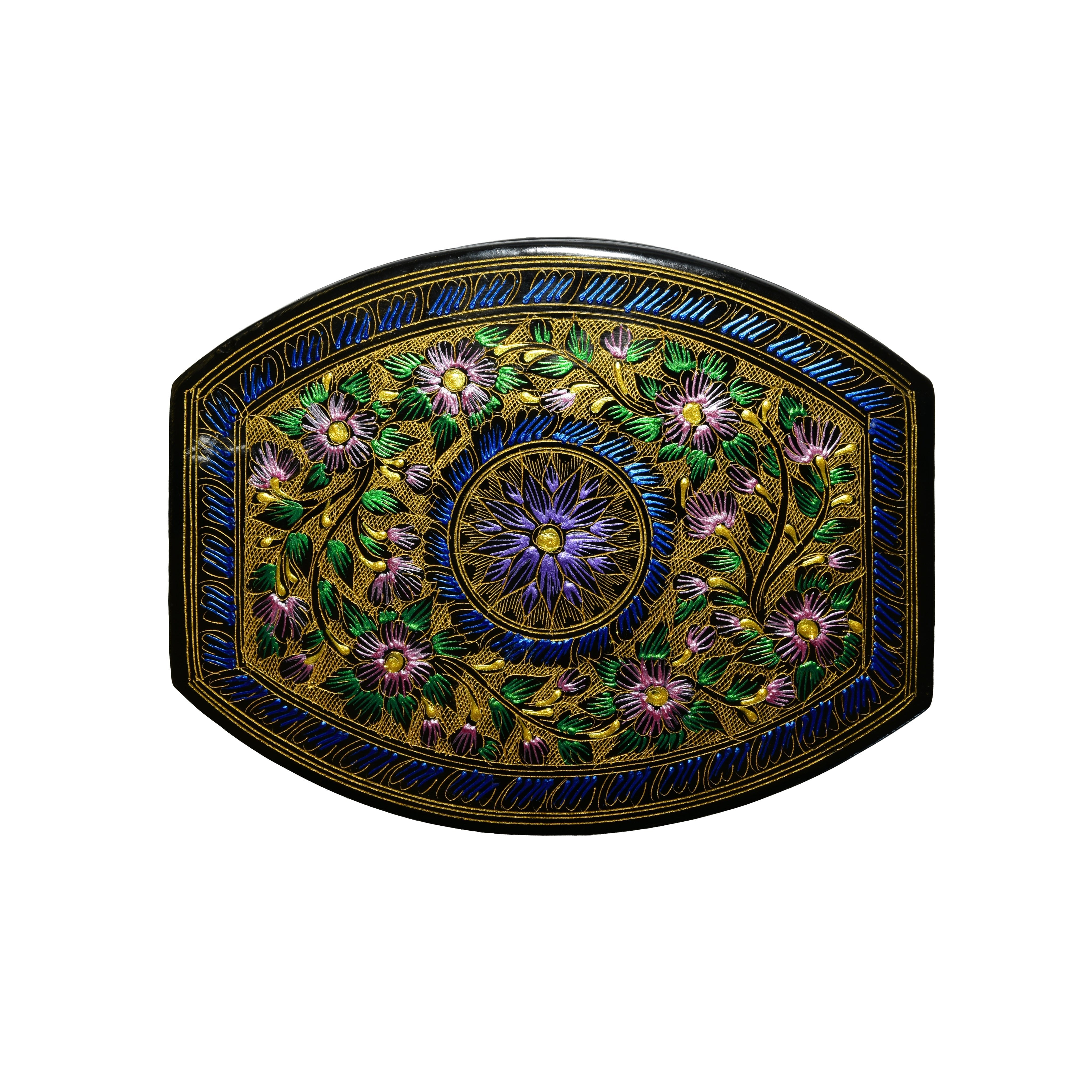 Handcrafted Lanna Lacquerware Rounded Hexagonal Purple Decorative Box from Chiang Mai Thailand - Lalanna Design