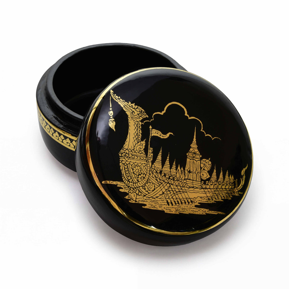 Handcrafted Lanna Lacquerware Temple Boat Box from Chiang Mai Thailand - Lalanna Design