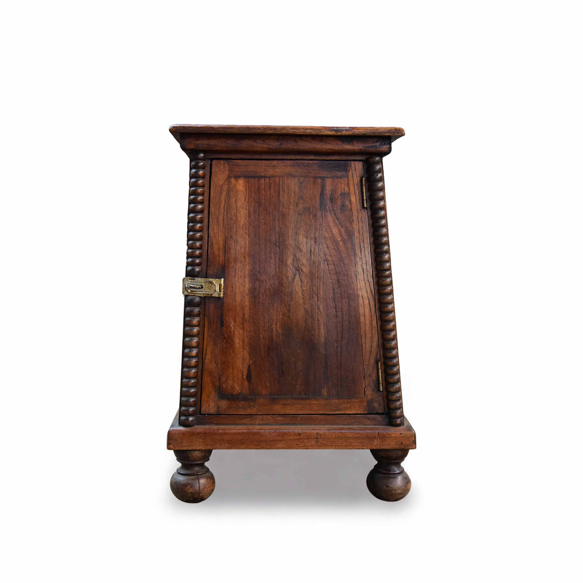 Handcrafted Lanna Style Teak Bedside Cabinet with Turned Columns and Brass Latch from Chiang Mai Thailand - Lalanna Design
