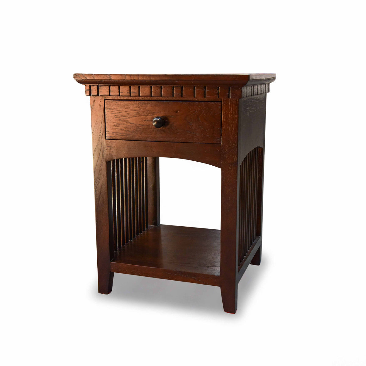 Handcrafted Lanna Style Teak Nightstand with Drawer and Shelf from Chiang Mai Thailand - Lalanna Design