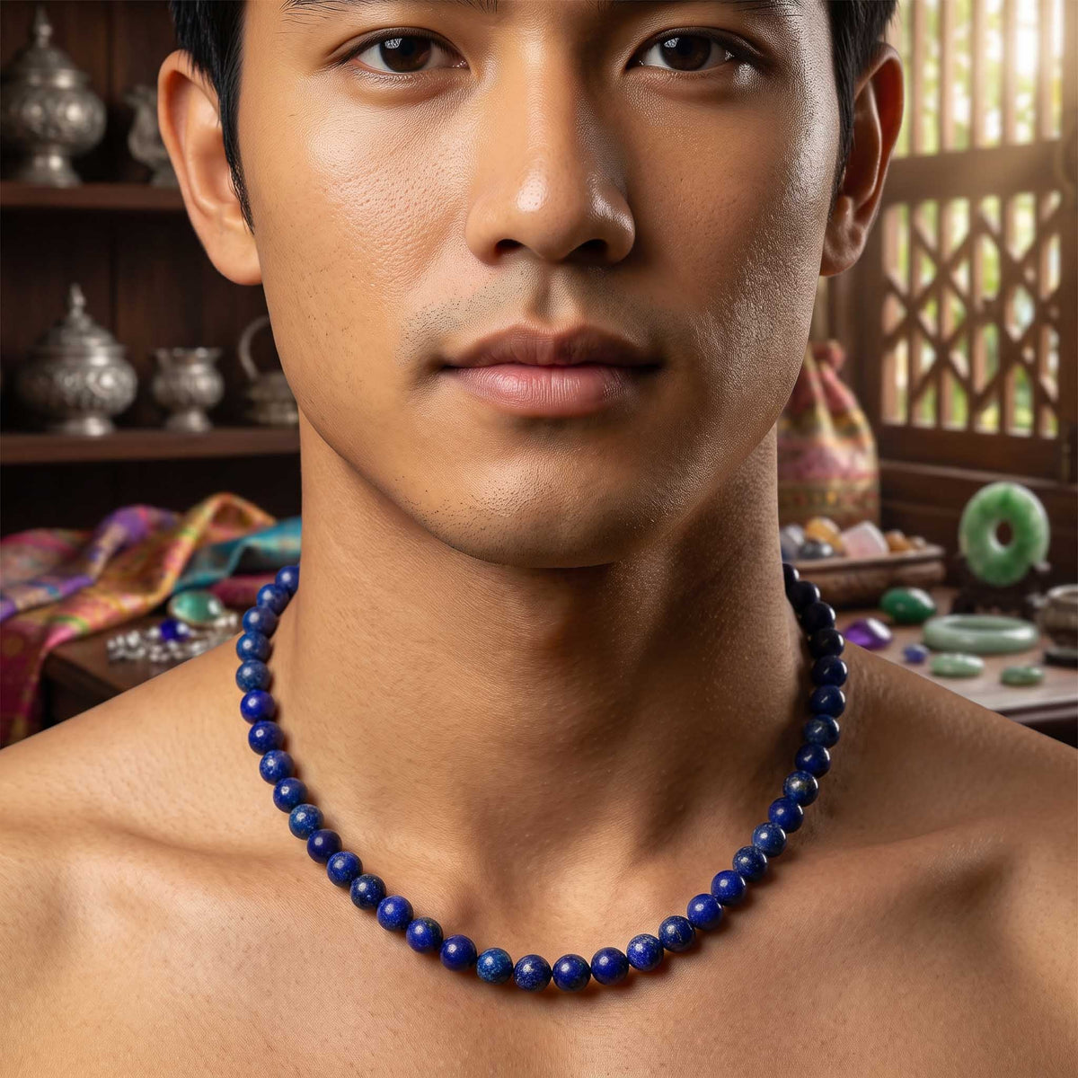 Handcrafted Necklace Lapis Lazuli Men's Necklace, Handmade Jewelry from Chiang Mai Thailand - Lalanna Design